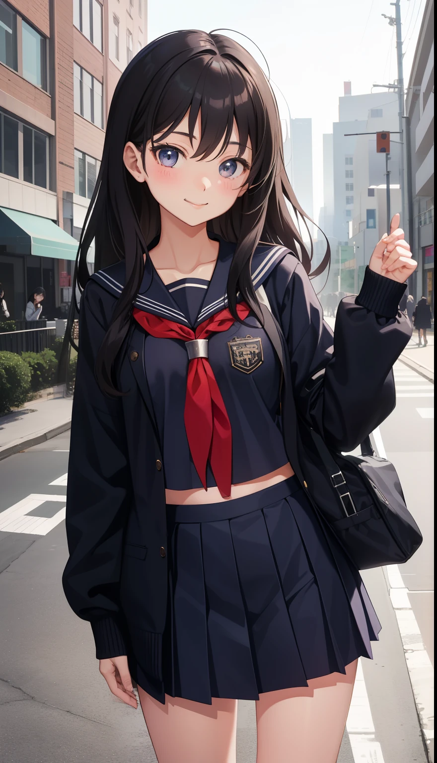 1 girl、smile、pretty girl、high school student、uniform、serafuku、(small breasts)、Portrait from the crotch to the top、