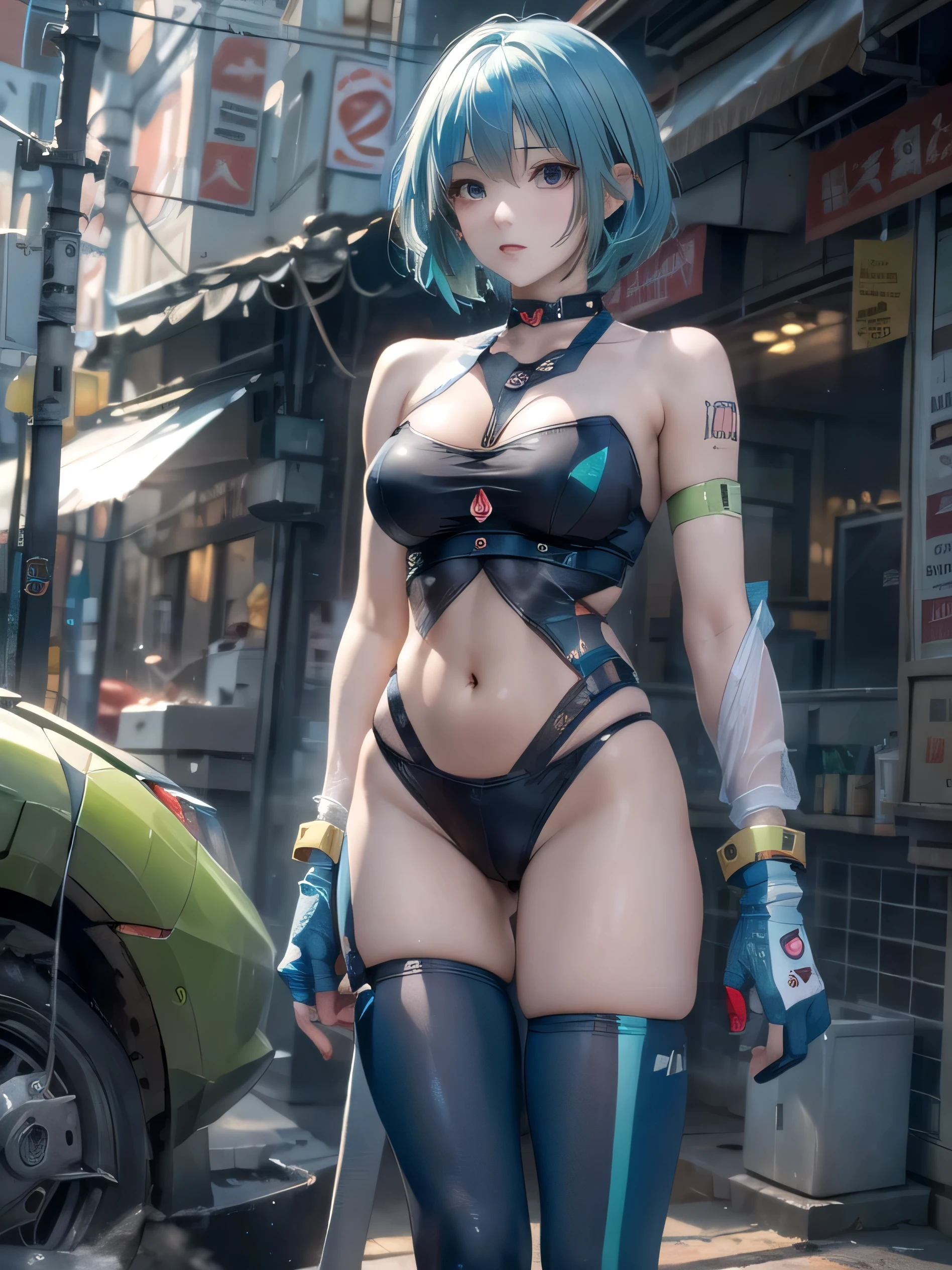 (photorealistic:1.8, highest quality:1.8,8K masterpiece:1.8,High resolution,muste piece:1.8,RAW Photos,cinematic lighting),
cyber punk、Back alley at night in the city、rain-soaked ground、vapor、
(1 android girl:1.3)、Completely naked、Heart-shaped nipples、bondage、choker、knee high tights、Nipple piercing、beautiful butt,beautiful thighs,plump nipples,Nipples are visible through the costume、(Rei Ayanami)(character focus)、
(short Hair:1.2,Beautiful shining blue lime hair:1.5)、
(elation:1.4)、Disdainful、
plump nipples、(cameltoe),No split screen,slender abs:1.2,(Young sensual gravure idol)