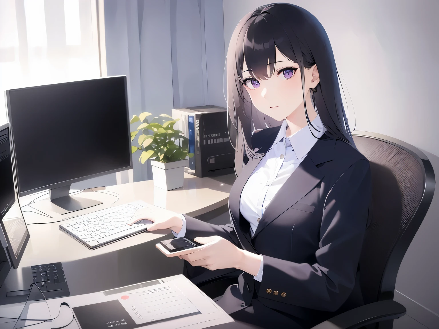 wearing a white shirt、button