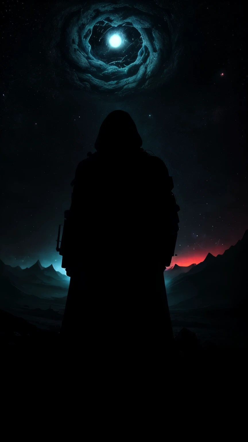 cosmic horror cinematic artwork by HP lovecraft, pschycological, unkow fear,silhouetes, extreme shadows, a dead astronaut on a inospid landscape, myterious, tentacles, impostor