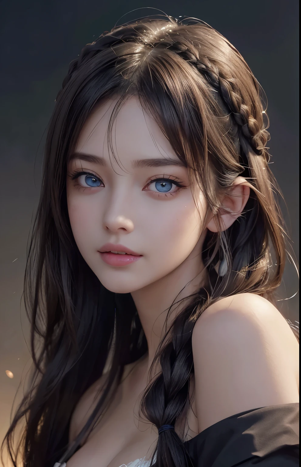 (ultra realistic) , (illustration), (increase resolution), (8K), (extremely detailed), (best illustration), (beautiful detailed eyes), (best quality), (ultra-detailed), (masterpiece),  (wallpaper), (detailed face), solo,1 girl, looking at viewers,  delicate details, detailed faces, in the dark, deep shadow, low key,pureerosfaceace_v1, smile, 1woman, (Ultra realistic, high res), (highly detailed eyes, highly detailed hair, highly detailed face, highly detailed plump lips), (off shoulder with open breasts), breasts, upper body, caute smile, (best quality:1.4), Raw photo, (realistic, photo-realistic:1.37), professional photography, cinematic light, (fine face: 1.2),fashion model 20 years old, cute, [[[[pure eyes]]]], [[[[closeup]]]], [[[[chest]]]], [[[[neck]]]], [[[[shoulders]]]], perfect eyes, perfect iris, perfect lips, perfect teeth, perfect skin, soft front light, glow, HDR, (muted colors:1.2), Retrato da mulher、white skin、((cabelo Castanho ondas suaves)) Best Blanco Romantico、8K resolution、Frente Illuminada、American girl portrait、solo、20-year-old、beautiful face、Upper body、medium side cut、beautiful black hair、beautiful little face woman, solo,　black theme,　look at the audience,one woman, It&#39;s real, Wolfzan-6500-V1.3, anime、anime style、beautiful diamond eyes、20 year old american girl、braided hair、swimsuit、portrait beautiful detailed woman, very detailedな青い顔, Reality, beautiful narrow blue eyes, huge file size, Super detailed, High resolution, very detailed, highest quality, masterpiece, An illustration, very detailed, ticker, Unite, 8K painting wallpaper, fine, fine details, masterpiece, highest quality, Hvery detailed ticker uniform 8K wallpaper, face light movie lighting、cute blouse, dark background, oil, masterpiece, diffused soft film lighting, Portrait, highest quality (perfect face:1.4),stunning girl pictures,(8K and、photorealistic:1.25) 、(lip gloss、eyelashes、shiny face、shiny skin、highest quality、超High resolution、Depth of the bounds written、chromatic aberr