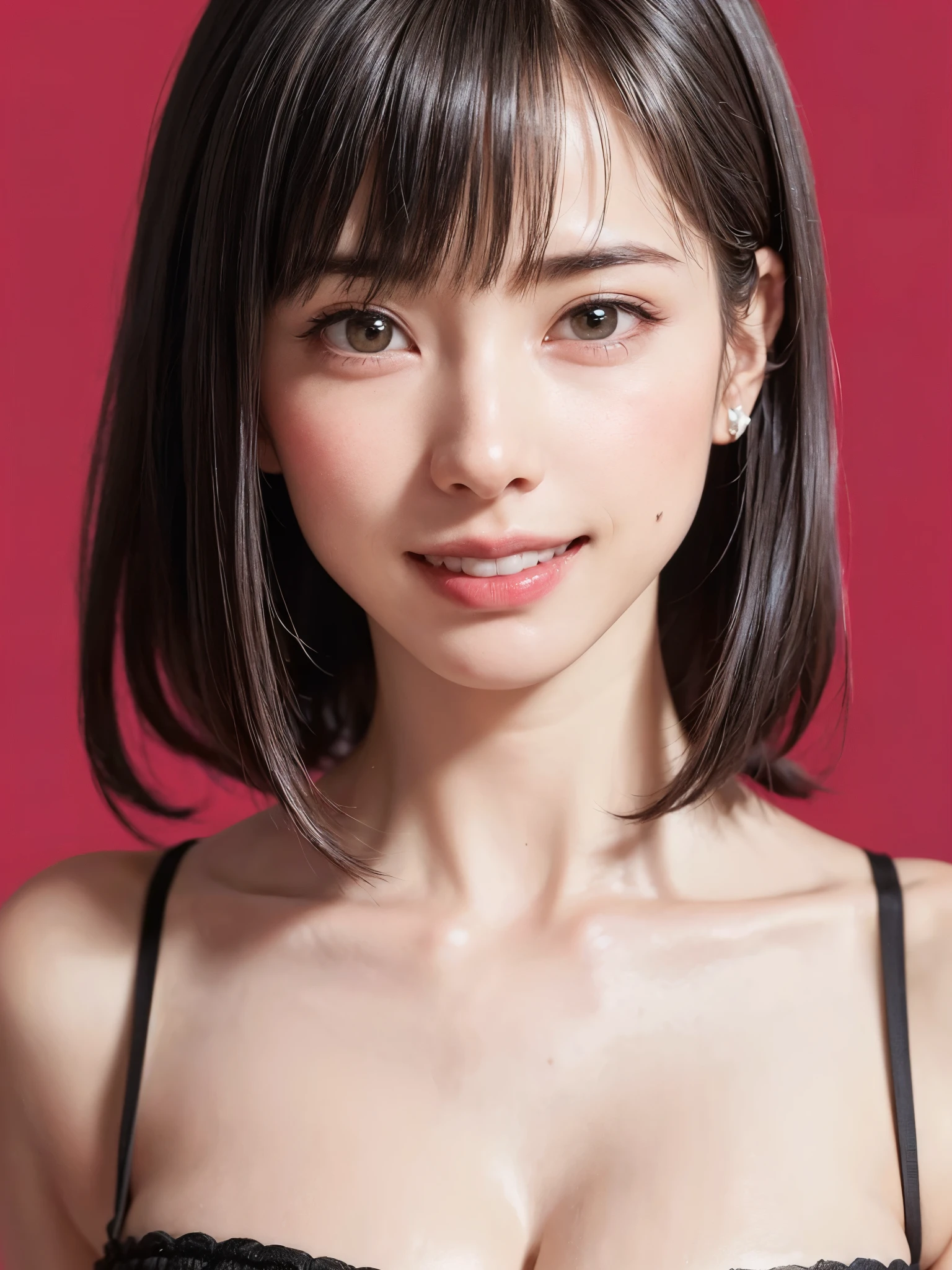 (table top, highest quality、ultra high resolution、face focus focus、focus on the sides、navel focus、decolletage focus、very attractive beauty、Add intense highlights to your eyes、look closely at the camera:1.4、Absolutely beautiful bangs:1.4、Brunette short bob hair with bangs:1.4),1 girl, Report, black haired, realistic, looking at the viewer, pale black eyes, short hair, lips, lip gloss, Upper body、Big eyes、eyelash)、((italian natural background、hyper real stick:1.4))、((short hair with bangs:1.4、Beautiful bangs with 46 points:1.4、{Huge|big|Hugeな|mega} ?????:2, cleavage:2、Big eyes、Give students very powerful highlights、very bigger ?????、look at the audience、very beautiful beauty、show me your ears、beautiful long neck、beautiful decollete、smile、A smilee　beautiful teeth、Open your mouth and smilee))、28 years old、very cute super model、perfect ???????