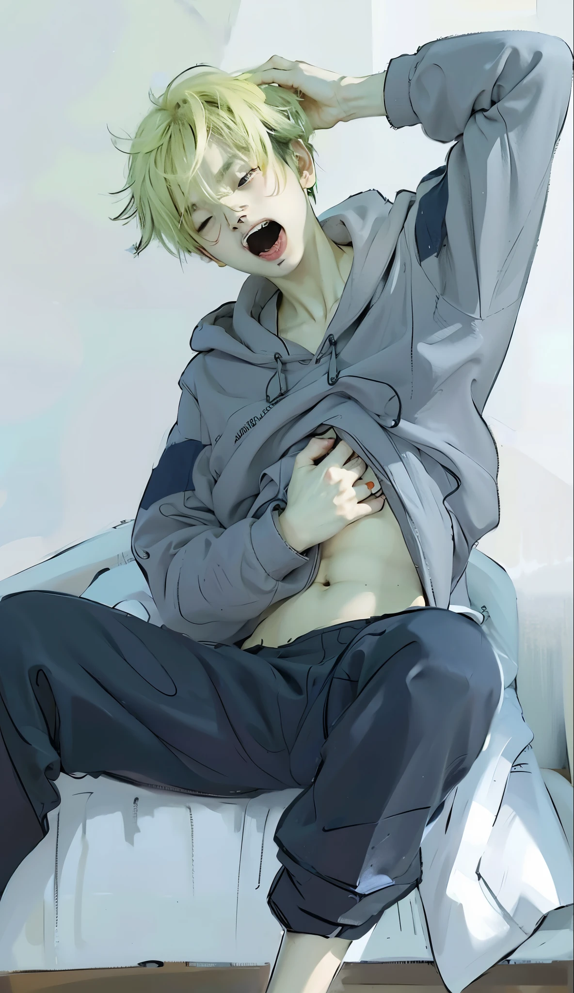 Boy scratches his stomach