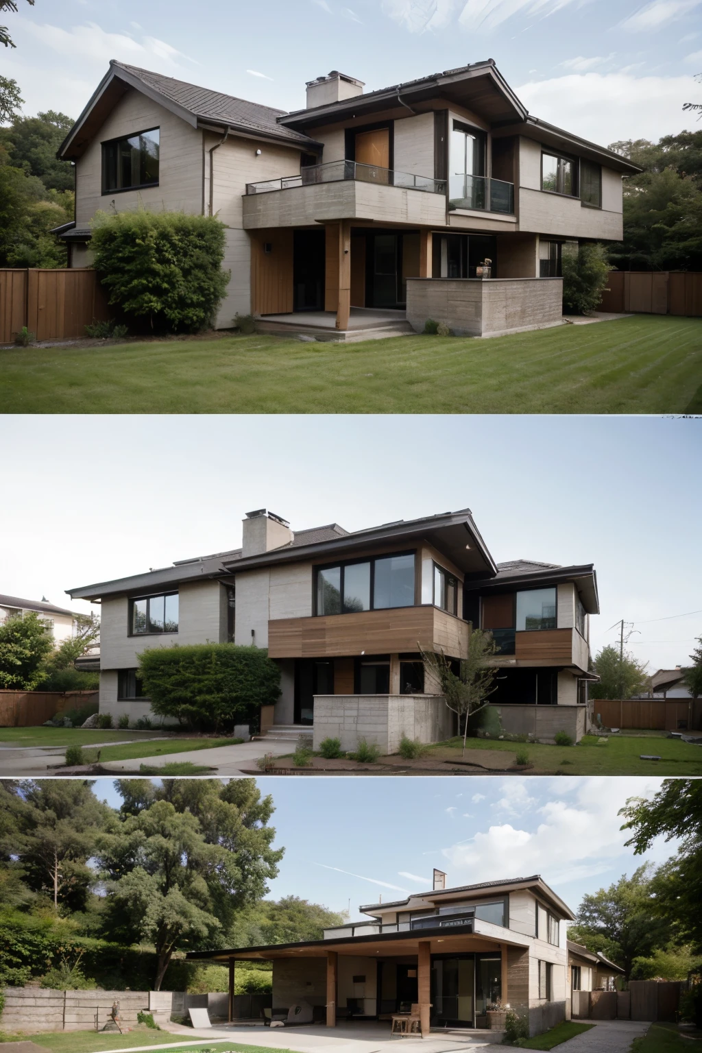 Modernist style house design from the middle of the 20th century combined with the neo-Gothic style