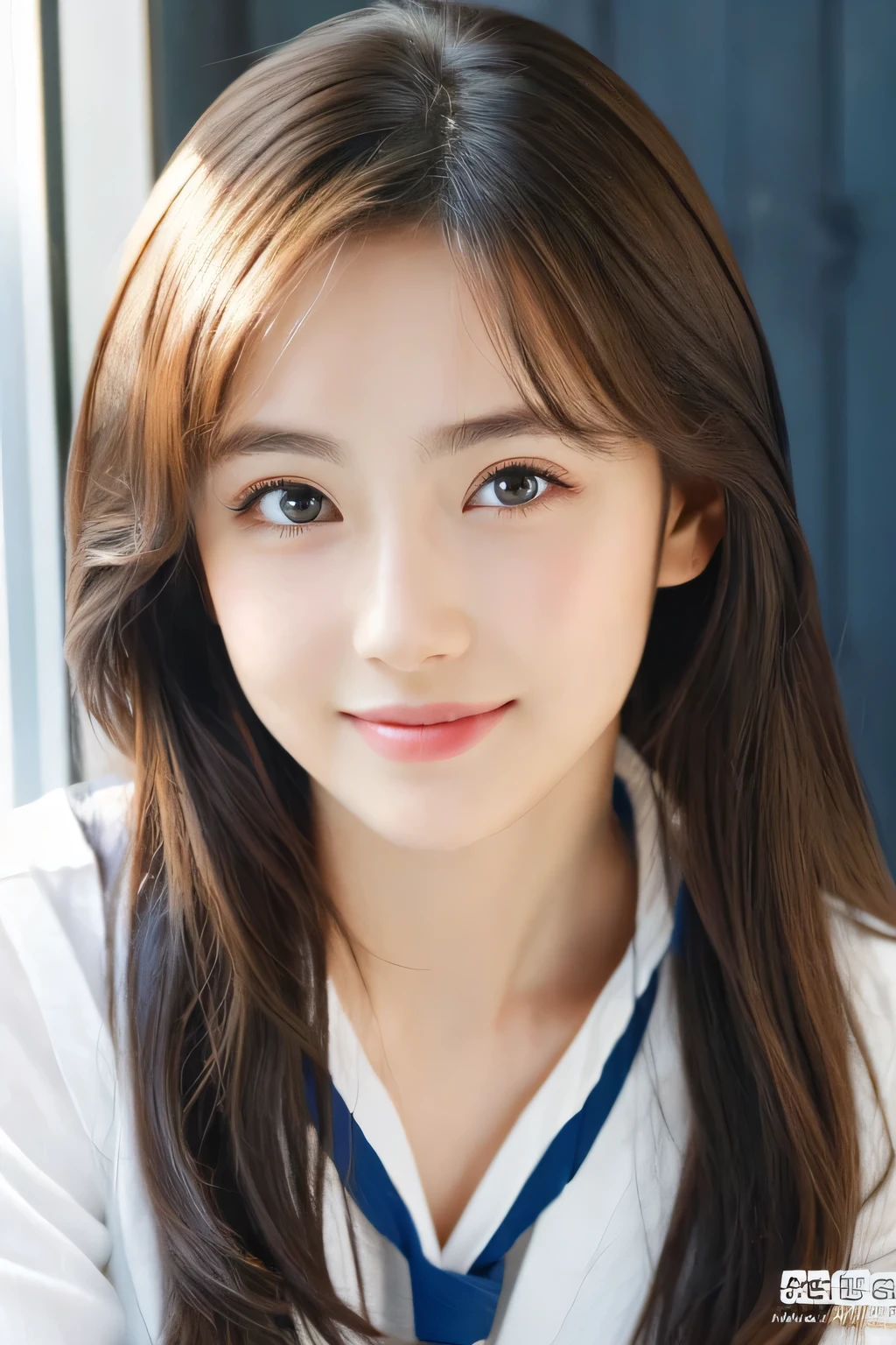 (((32k,high details,high detail、masterpiece,attention to detail,alone))),Raw photo & realistic atmosphere,beautiful dark blue eyes,detailed mouth,glossy lips,thin eyebrows,fine eyes、Soft white skin that shines in every detail、sheの深い黒色の目はとても美しいです,lip details、very beautiful face,very well-shaped face、lifelike face,shining beautiful lips,beautiful eyebrows,infinite reality, Realistic young gravure idol,she'she'she'she's a very cute woman , young gravure idol, young gravure idol, Very beautiful and cute 1 beautiful girl 18 years old,incredibly beautiful and classy1beautiful girl 18 years old,natural soft light,(shiny hair,,Beautiful and kind eyes:1.5),gentle smile,well-shaped chest,medium long hair,Ties hair into one,beautiful posture,no makeup,think ahead,hair ornaments,