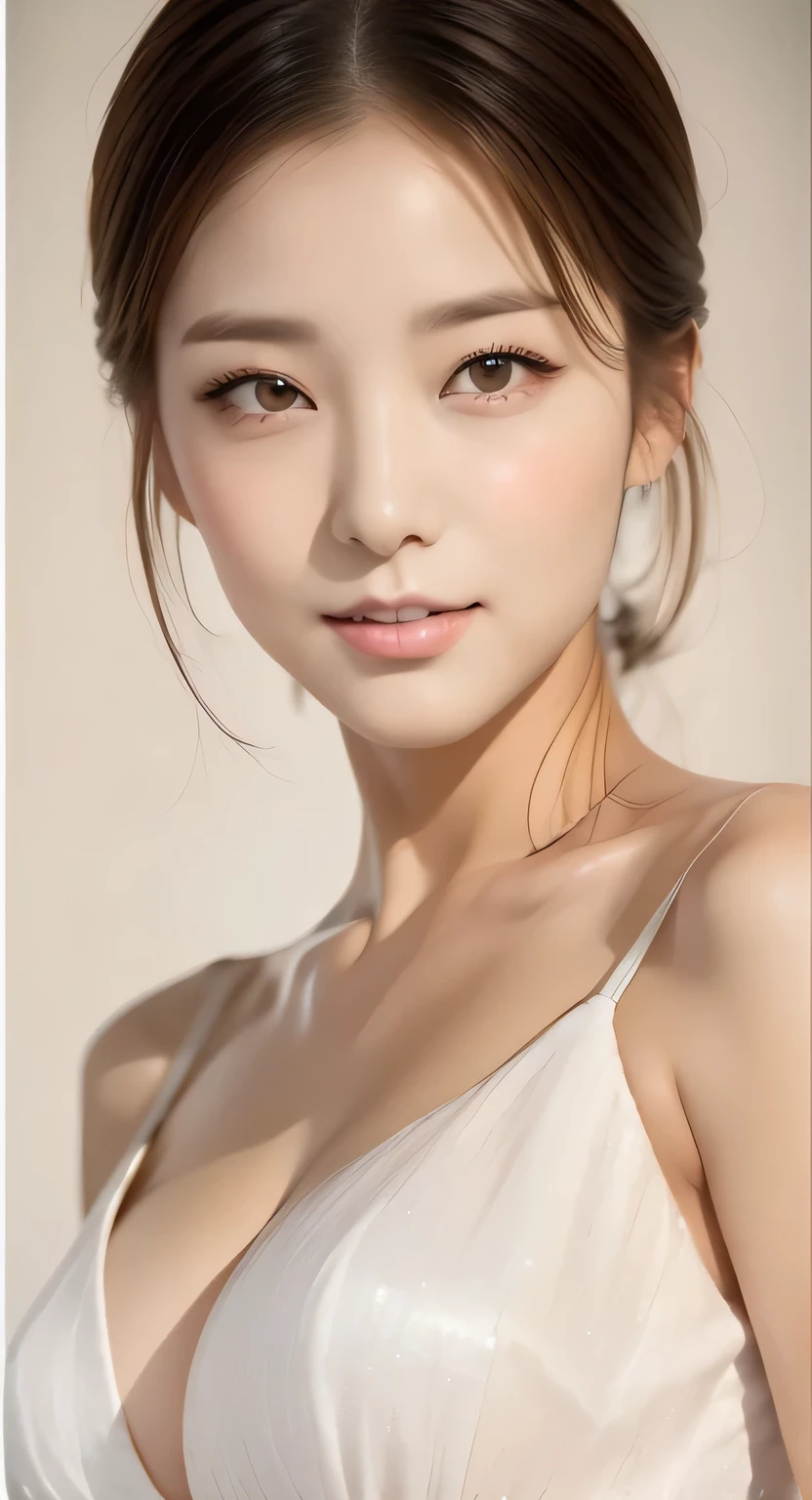 korean woman、welcome、perfect body、glamorous、heine length&#39;skin texture and cloth texture、small mouth、Fine lip texture、fine eye texture、Narrow eyeballs、long eyelashes、double eyelid、close up of chest、Covers the entire chest、full cup design bra、full cup good、smile、15 degrees to the direction you look at the camera、hotel bed、8K、best image quality、masterpiece、超A high resolution: 1.2、girly＆Photos of beautiful women on the theme of elegant style、軽いdress、ソフトdress、レディースdress、エレガントなdress、ライトブルーのdress、draped fabric、wide waist、Upper body in a 軽いdress、エレガントなdress、シフォンdress、dress、dress