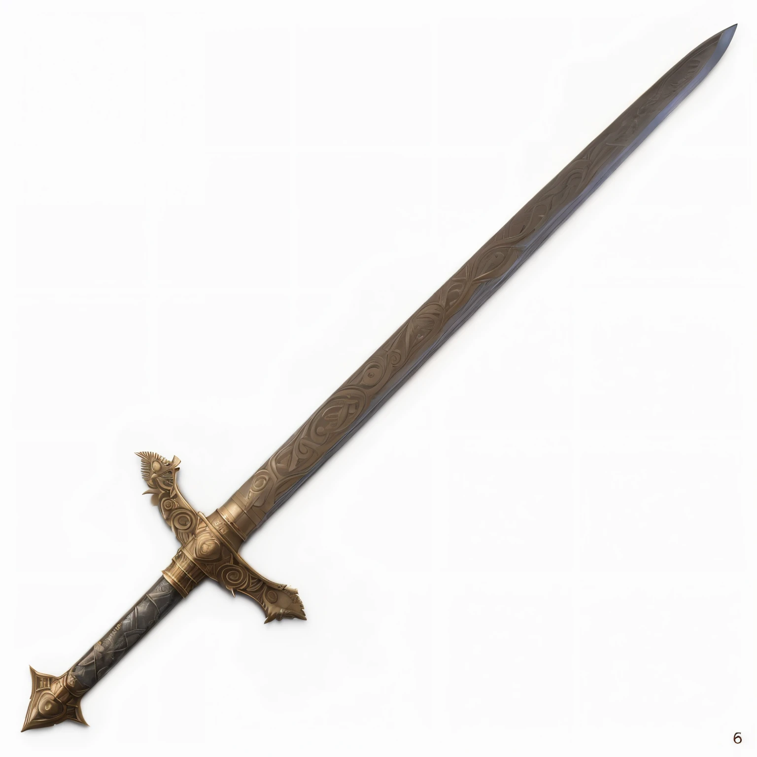 Renaissance style, UHD, perfect composition, ((Extremely realistic)) ((Extremely detailed)) ((anatomically correct)) golden sword with ripples in the blade, greg rutkowski, Robert Oxley, concept art, vfx, intricate, high detail, 8k resolution, hyperrealistic, chiaroscuro, full body shot, complex, textured, trending on /r/art, anatomically correct, octane render, fantasy, medieval, very beautiful, atmospheric perspective, hard lighting, epic, powerful, rule of thirds, -ar 16:9, -stylize 60000, -quality 5, Detailed face, photorealistic