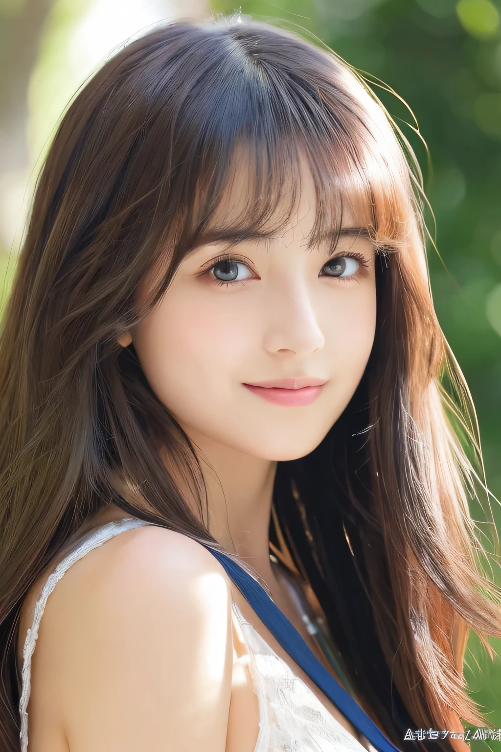 (((32k,high details,high detail、masterpiece,attention to detail,alone))),Raw photo & realistic atmosphere,beautiful dark blue eyes,detailed mouth,glossy lips,thin eyebrows,fine eyes、Soft white skin that shines in every detail、sheの深い黒色の目はとても美しいです,lip details、very beautiful face,very well-shaped face、lifelike face,shining beautiful lips,beautiful eyebrows,infinite reality, Realistic young gravure idol,she'she'she'she'she'very cute woman , young gravure idol, young gravure idol, とても美しくてかわいい120 year old beautiful girl,incredibly beautiful and classy120 year old beautiful girl,natural soft light,(shiny hair,,Beautiful and kind eyes:1.5),gentle smile,well-shaped chest,medium long hair,tie hair,beautiful posture,no makeup,think ahead,Upper body,