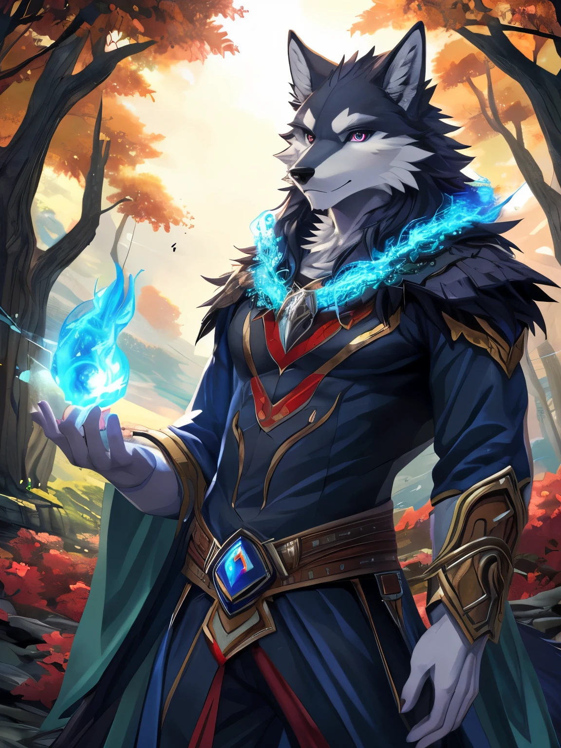 (posted on e621 by Yang J art style) furry, male, anthro, (wolf Tail), Solo, (Realistic eye details:1.2), (beautiful detailed eyes), anime - style image of a man in a white dress and a man in a black suit, beautiful avatar pictures, nature druid, wind sorcerer, a druid, anime fantasy illustration, full color illustration, druid, advanced digital anime art ”, by Yang J, Wolfman art, pixiv contest winner, wind wizard, wind sorcerer!, anime art, slim body, full body like, in a panoramic view, masterpiece, high quality, award winning, HD, 16k, (best quality,4k,8k,highres:1.2)