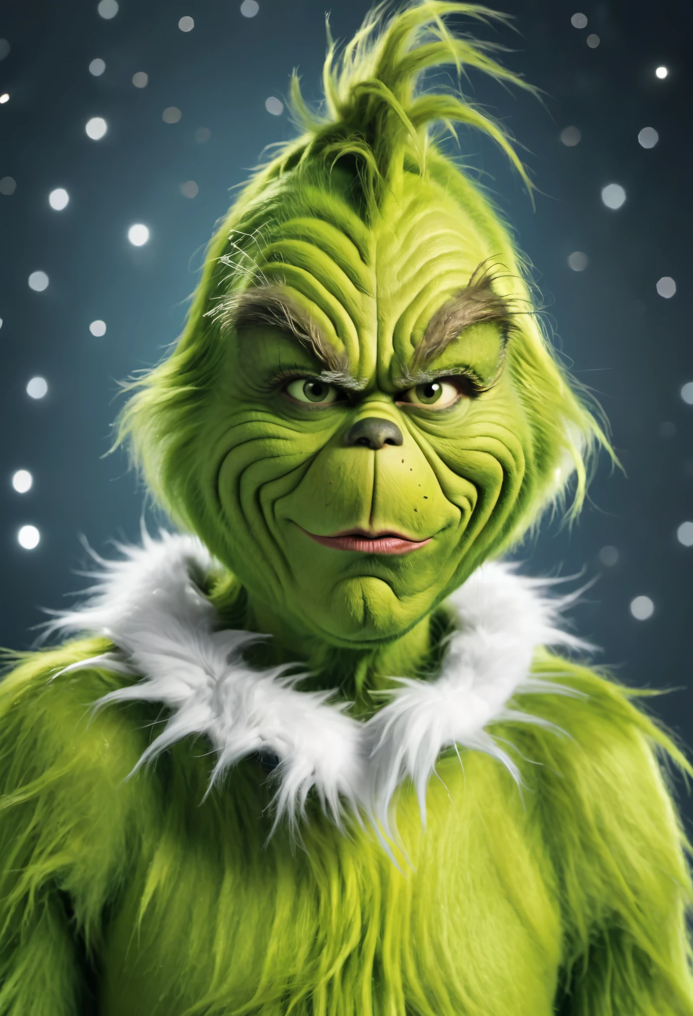 
It describes the Grinch in a comical but dark situation, where he is seen trying to ruin Christmas in an extravagant and absurd way. You can highlight his moody attitude and disheveled appearance, but also his ingenuity in executing his diabolical plans. Be sure to use vivid and humorous language, emphasizing their ridiculous but effective attempts to steal Christmas cheer, soft lighting, masterpiece, best quality, photorealistic, 8k, high resolution, detailed realistic skin, 8k uhd, dslr, soft lighting, high quality, film grain, Fujifilm XT3