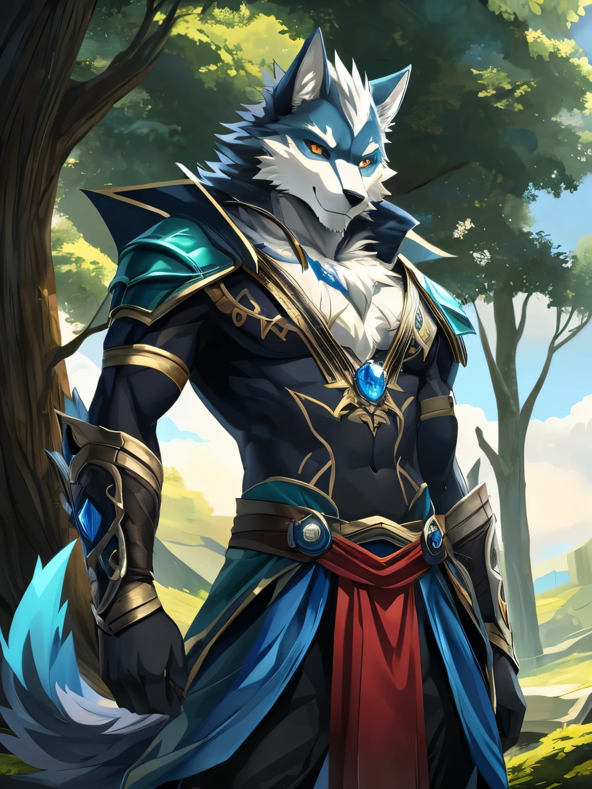 (posted on e621 by Yang J art style) furry, male, anthro, (wolf Tail), Solo, (Realistic eye details:1.2), (beautiful detailed eyes), anime - style image of a man in a white dress and a man in a black suit, beautiful avatar pictures, nature druid, wind sorcerer, a druid, anime fantasy illustration, full color illustration, druid, advanced digital anime art ”, by Yang J, Wolfman art, pixiv contest winner, wind wizard, wind sorcerer!, anime art, slim body, full body like, in a panoramic view, masterpiece, high quality, award winning, HD, 16k, (best quality,4k,8k,highres:1.2)