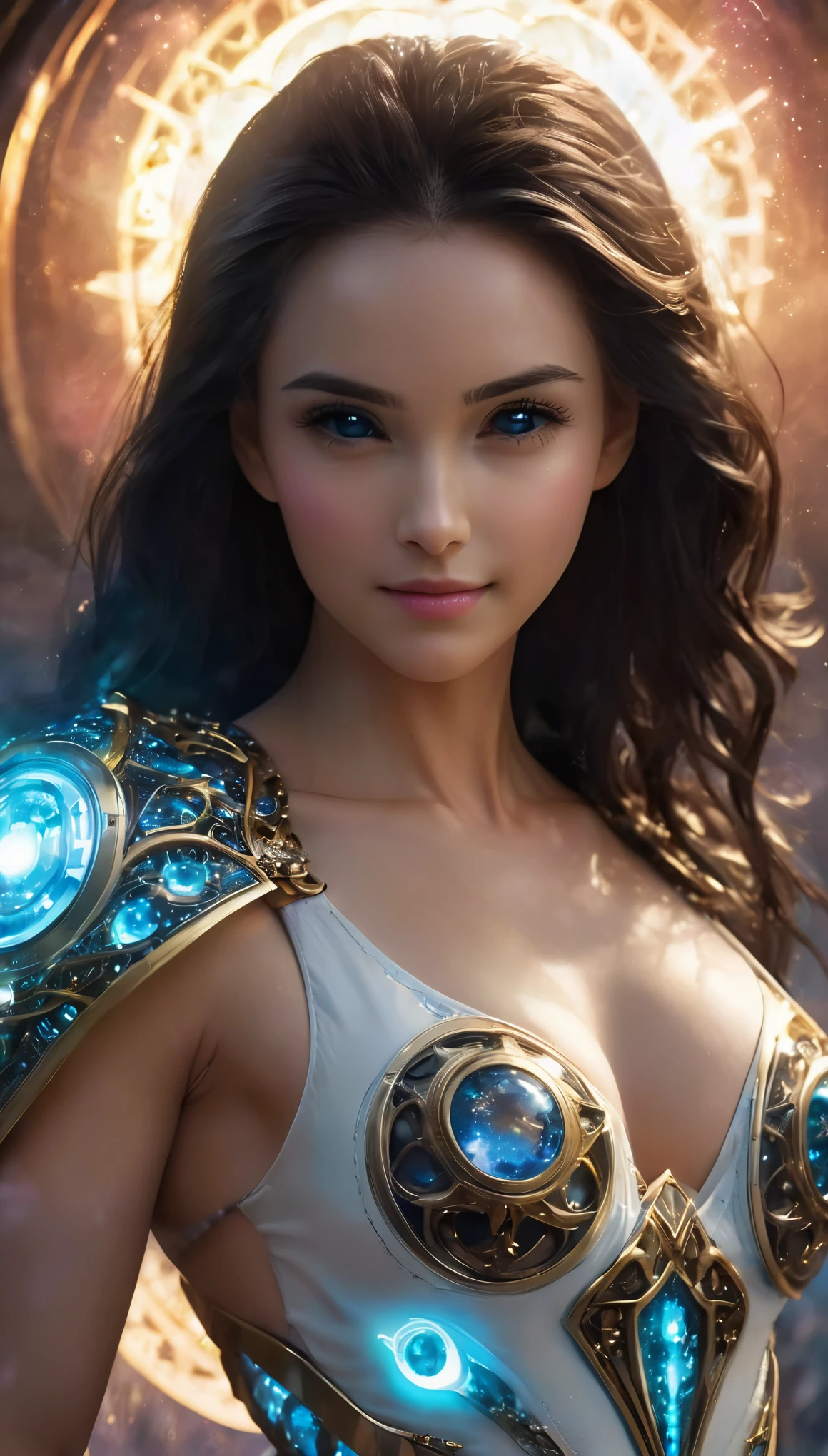 (1 beautiful age Saudi Arabian girl:1.6),(wears pearl white bodysuit with beautiful fractal or marble design:1.5),(She wears gauntlets with a detailed and very beautiful design decorated with jewels:1.6), ((She is showing her armpits:1.6)), (erotic pose:1.6), (model pose:1.6), incredibly spectacular scene, ((high quality)), ((fantasy)), blue plasma brain, green plasma body, obscene, average, (despicable:1.2), (immoral:1.2), (Small breasts with beautifully raised pink areolas:1.5), (expression of ecstasy:1.2), hyper realistic photo, official art, Unity 8K Wallpaper, 8K portrait, high quality, very high resolution, (incredibly beautiful nature background:1.6), (18-year-old:1.5), (sexy and glamorous:1.1), (coquettish expression:1.6), (smile seductively:1.6), beautiful seductive face, portrait, (thick eyebrows:1.4), Beautiful eyes with high bilateral symmetry, (highly detailed eyes:1.4),(highly detailed face and eyes:1.7), (High resolution obsidian eyes:1.8), (Super detailed skin texture:1.4), super detailed dark skin, perfect anatomy, thin, (Beautiful muscular toned body:1.6), highly detailed jet black hair, (moist skin:1.2), no makeup, (Bear:1.1), excellent anatomy, Focus plane, good looking, (Emilia clarke:0.1) (Emma watson:0.3),(Jennifer connelly:0.24), (A delicately crafted necklace is wrapped around her neck), (Bioluminescence with a brilliant glow:1.4), (Shining magic circle:1.5), ruins of an ancient castle, Shining majestic clouds and sky, lightning, spectacular realistic, (Greg latkowski:0.8), (teal and orange:0.4), (art station:1.5), cinematic, (NSFW:1.6), dramatic light, (intricate details:1.1),Milky Way, (nebula:1.6), dark Knight, Focus on fully armored body