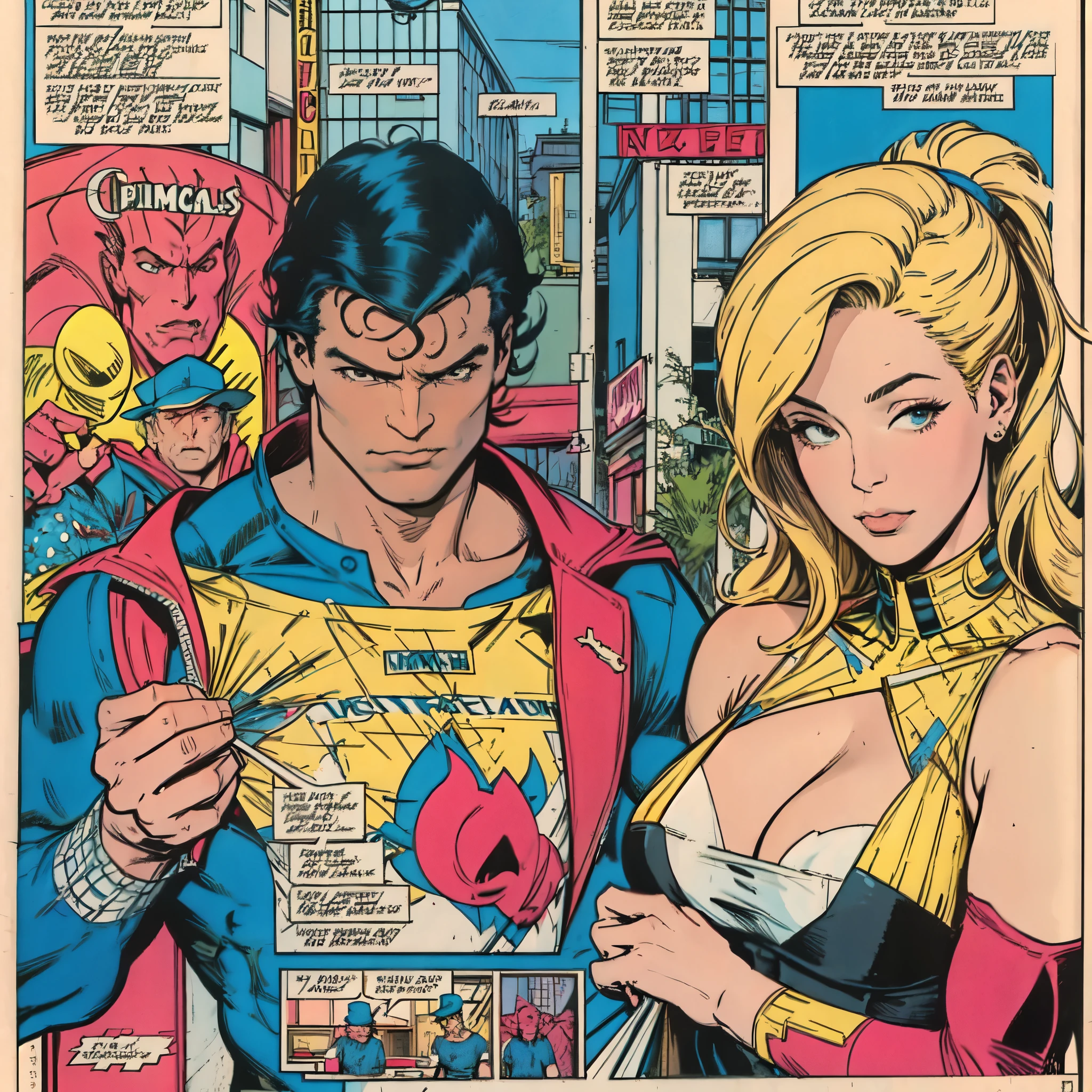 masterpiece,one perfect woman,Excellent sense,cleavage,advertisement,simple background,American Comics,Geometric pattern,city pop,