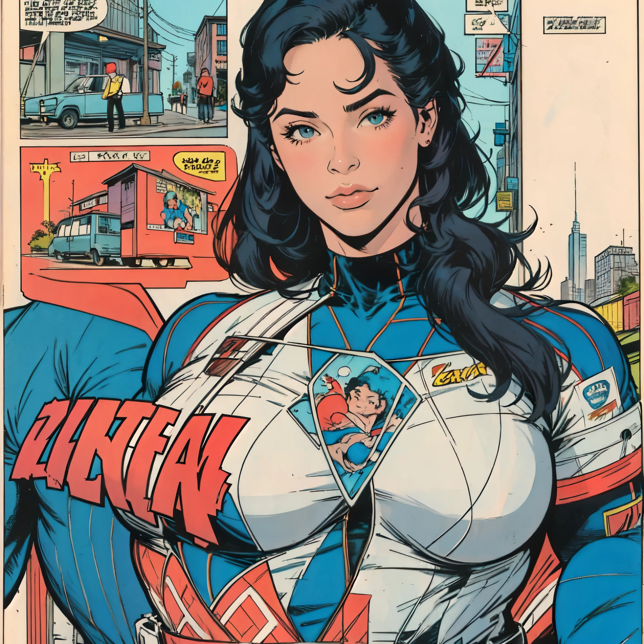 masterpiece,one perfect woman,Excellent sense,cleavage,advertisement,simple background,American Comics,Geometric pattern,city pop,