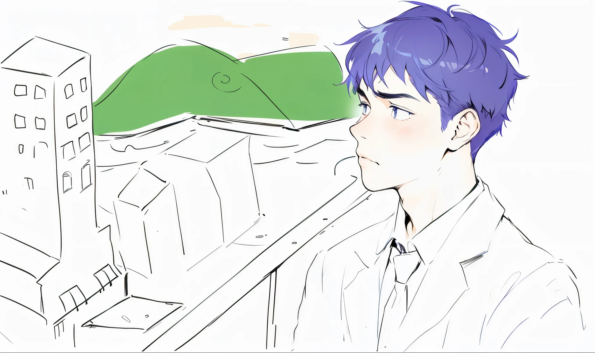 a cute 15 year old boy looks with melancholy sadness at a city