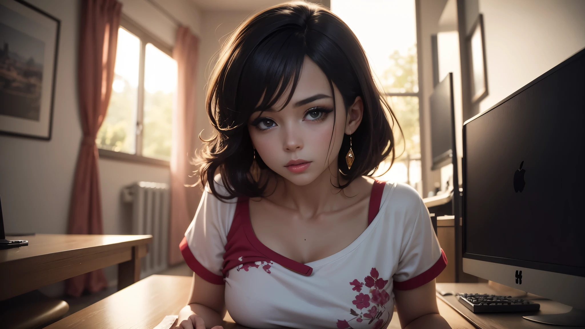 Grande garota de anime posando corpo inteiro com blusa vermelha e preta latex, estilo anime 3 d realista, Trends in CGSTATION, anime 3d realista, [ arte digital 4k ]!!, photorealistic rendering of anime girl, Bokeh Artgerm 8K, obras de arte no estilo de guweiz, anime fotorrealista, anime hiper realista, garota anime sedutora, Arte suave em CG de anime