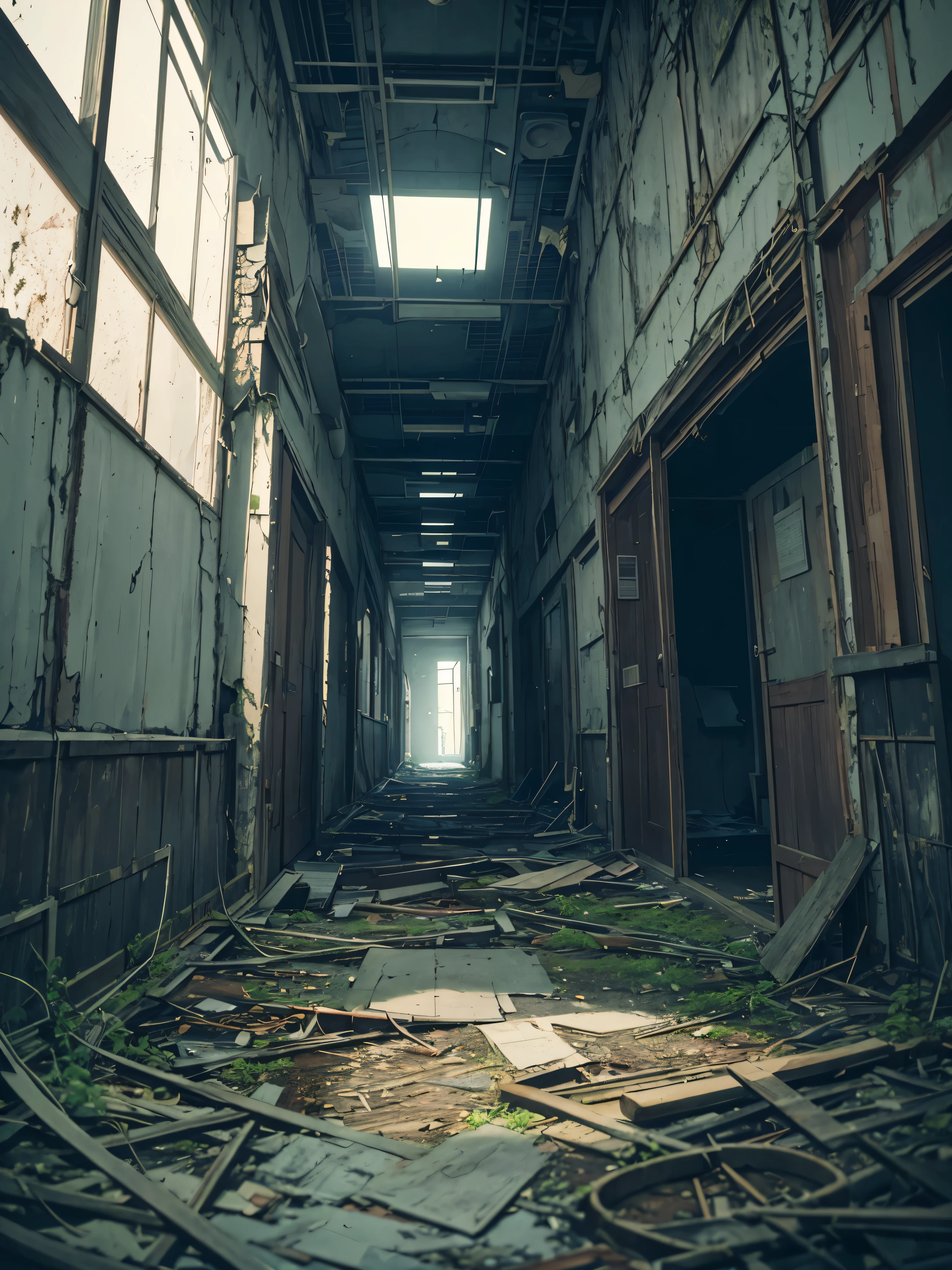 Entrada of an Abandoned Hospital,decaying,desolate,overgrown with plants,haunting atmosphere,dark and eerie,cracked windows,moss-covered walls,dilapidated entrance,fallen leaves,stained floors,ghostly atmosphere,abandoned medical equipment,old hospital signage,dusty corridors,beams of sunlight piercing through,creaky doors,broken glass,loneliness,imposing architecture,creeping ivy,long-forgotten memories,echoes of the past,darkness and shadows,medical history whispered in the air,peeling paint,a sense of mystery and decay,forlorn hallways,rusty doorknobs,cobwebs,decaying remains,tag:horror,mysterious presence,broken chairs,disarray,deserted reception desk,muffled footsteps,dull flickering lights,decaying beds,tag:atmospheric,vintage charm,quiet solitude,neglected charm,faded photographs,tag:abandoned beauty,tag:discovery,uneasy silence. (best quality,4k,8k,highres,masterpiece:1.2),ultra-detailed,(realistic,photorealistic,photo-realistic:1.37),HDR,UHD,studio lighting,ultra-fine painting,sharp focus,physically-based rendering,extreme detail description,professional,vivid colors,bokeh.