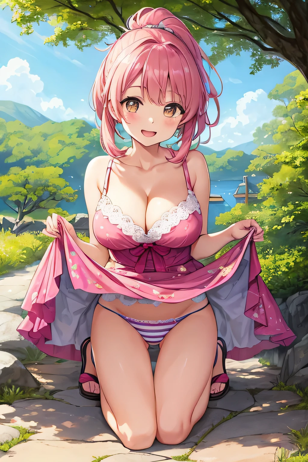highest quality、High resolution、detailed background、Beautiful and dense face、beautiful and smooth skin、skin texture、braided ponytail、(huge breasts:1.3)、(realistic:1.3)、perfect body line、(3人のcute美少女:1.5)、pink floral embroidered panties、pink floral embroidered bra、
sandals or heels、Accessories such as shoulder bags、
軽やかなワンピースは夏らしいcuteコーディネートの定番です、
flower and fruit pattern、Dresses with bright colors or patterns such as stripes、
Pair it with cool feet such as sandals or espadrilles..、
(Everyone happily lifts up their skirts and shows us their panties..:1.3)、Laugh playfully、smile、sexual expression、emphasize the chest、emphasize cleavage、cute、panty shot、camel toe、
Ishikawa Prefectural Natural Park、It is a natural park characterized by beautiful coastlines and rocky areas that spread throughout Ishikawa Prefecture.。.、Noto Peninsula, Baiwuwan, wait.