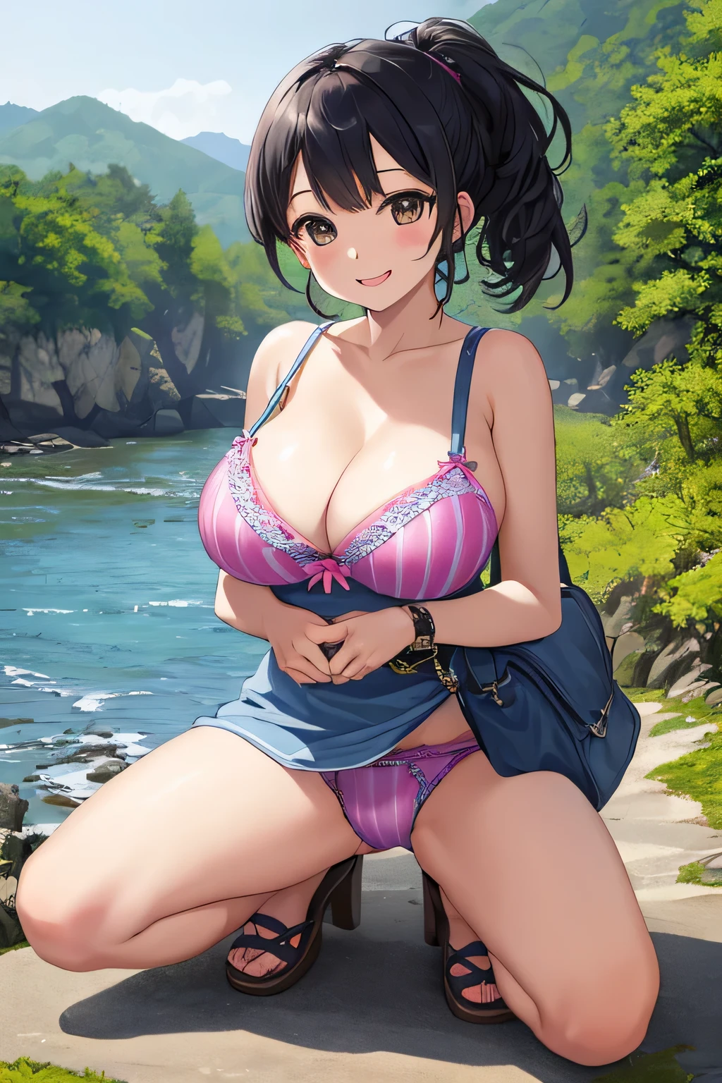 highest quality、High resolution、detailed background、Beautiful and dense face、beautiful and smooth skin、skin texture、braided ponytail、(huge breasts:1.3)、(realistic:1.3)、perfect body line、(3人のcute美少女:1.5)、pink floral embroidered panties、pink floral embroidered bra、
A shirt dress is an item that gives a beautiful impression..、
Add style to a brightly colored or striped shirt dress by marking the waist with a belt.、sandals or heels、Accessories such as shoulder bags、
軽やかなワンピースは夏らしいcuteコーディネートの定番です、
flower and fruit pattern、Dresses with bright colors or patterns such as stripes、
Pair it with cool feet such as sandals or espadrilles..、
(Everyone is having fun together:1.3)、Laugh playfully、smile、sexual expression、emphasize the chest、emphasize cleavage、cute、panty shot、camel toe、
Ishikawa Prefectural Natural Park、It is a natural park characterized by beautiful coastlines and rocky areas that spread throughout Ishikawa Prefecture.。.、Noto Peninsula, Baiwuwan, wait.