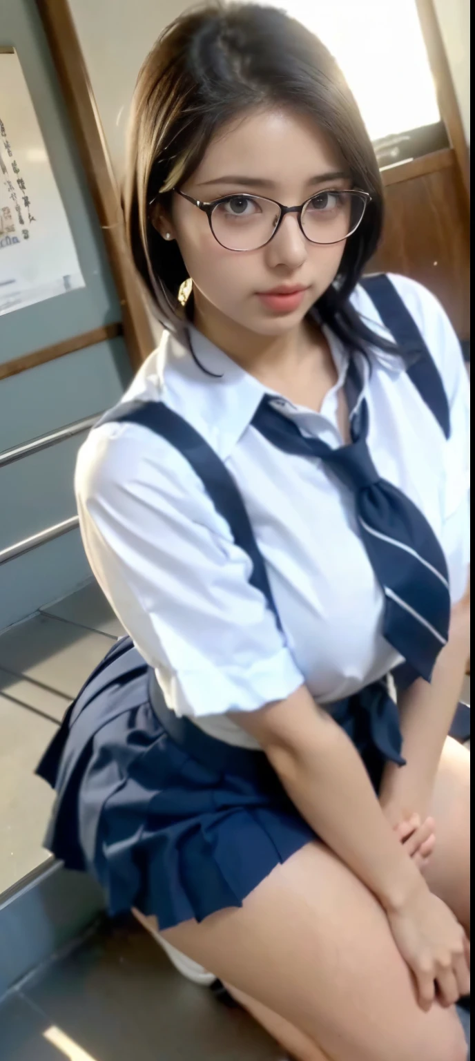 ((Japan's most beautiful high school girl))、((18 year old Mizu々beautiful plump body))((beautiful white skin))((Huge breasts that are too young and firm))、((He has short black hair and wears black-rimmed glasses.))、((Put your hair behind your ears and stick your ears out))((She has the face of a serious young lady like the chairman type.))((high school girl uniform))、((Plump and plump lips))、((Breasts so big that the uniform looks like they'll burst))((hair tie on arm))、((serious honor student))、((Looking down at me from the top of the stairs at home))、((A glimpse of white underwear is visible))、((angelic smile))、((Super realistic texture))、((young sexual schoolgirl))、((obscene thighs))、((The gap between her neat face and erotic body is amazing))、((Plain but the most erotic body in school))、((Gravure idol's all fours body))