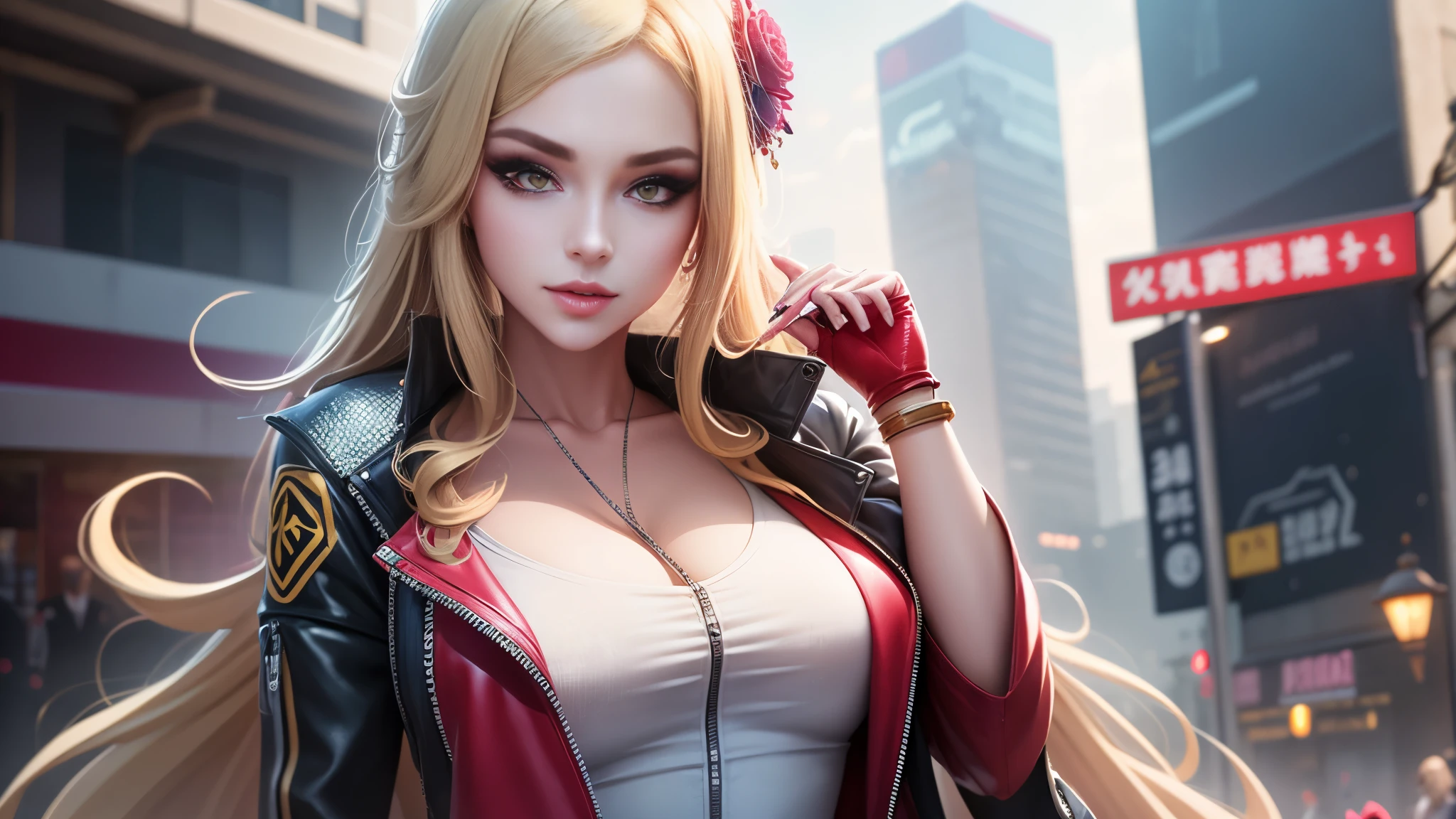 Grande garota de anime posando com blusa vermelha, estilo anime 3 d realista, Trends in CGSTATION, anime 3d realista, [ arte digital 4k ]!!, photorealistic rendering of anime girl, Bokeh Artgerm 8K, obras de arte no estilo de guweiz, anime fotorrealista, anime hiper realista, garota anime sedutora, Arte suave em CG de anime