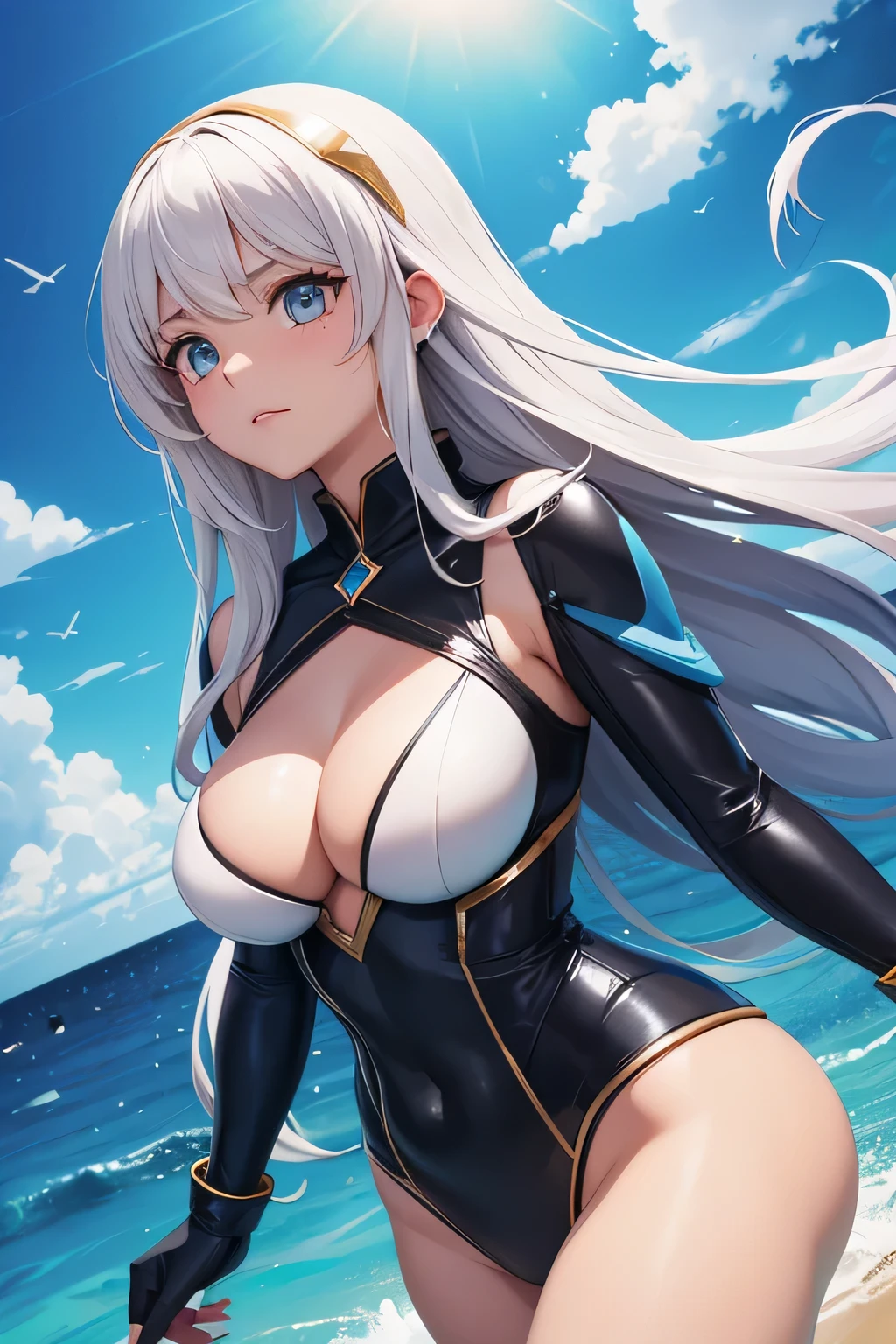 peitos grandes anime mulher emergindo do oceano