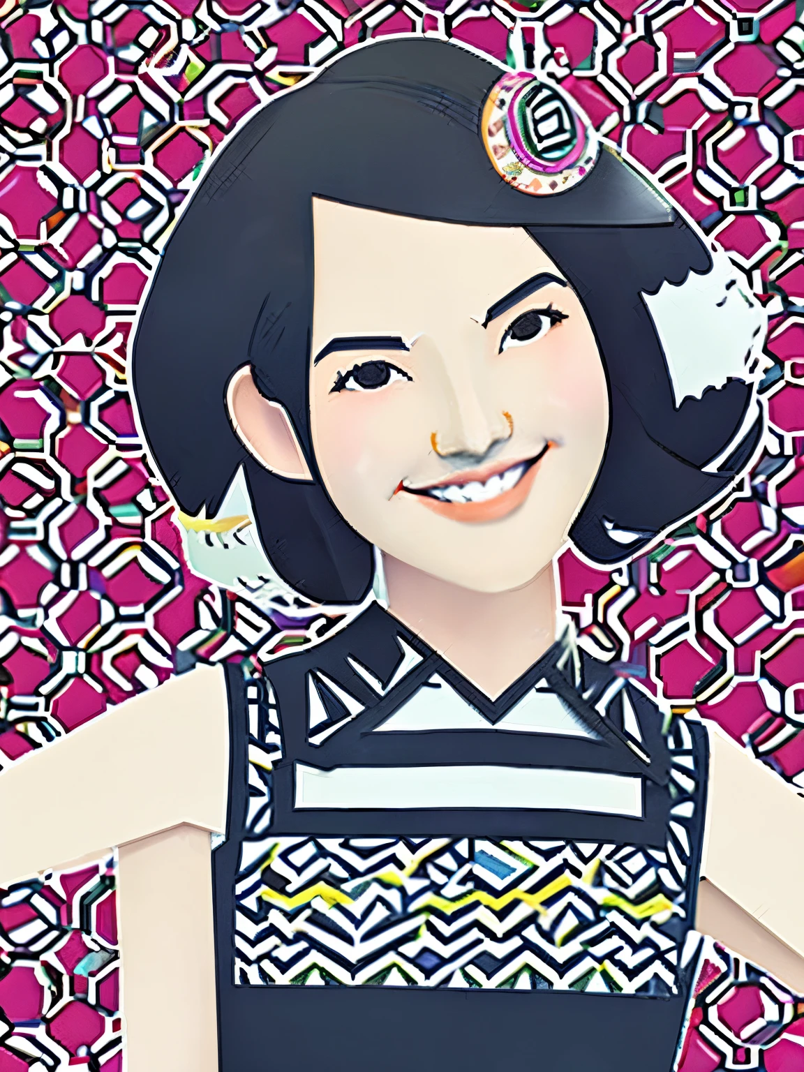 (masutepiece), (Best quality),1girll、hair adornments、Smile、Geometric pattern background、disarray、paper cut out:1.8
