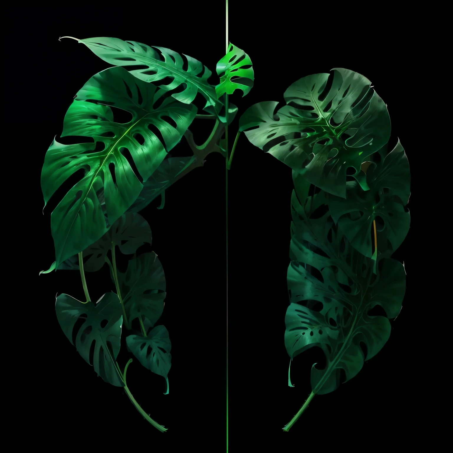 Realize the word "Javier" in bold 3D green and black letters on Monstera leaves.

Imagine the bold letters of the name "Javier," written in 3D, carved perfectly into the large, glossy Monstera leaves. The contrast of the green foliage and the black letters creates an intriguing visual effect. The Monstera leaves, with their distinctive ridges and large holes, add a textured background to the bold, clean lines of the letters. This beautiful combination of nature and modern typography exudes an aura of strength and uniqueness.

The palette of green and black adds depth and dimension to the image, enhancing the vibrant text