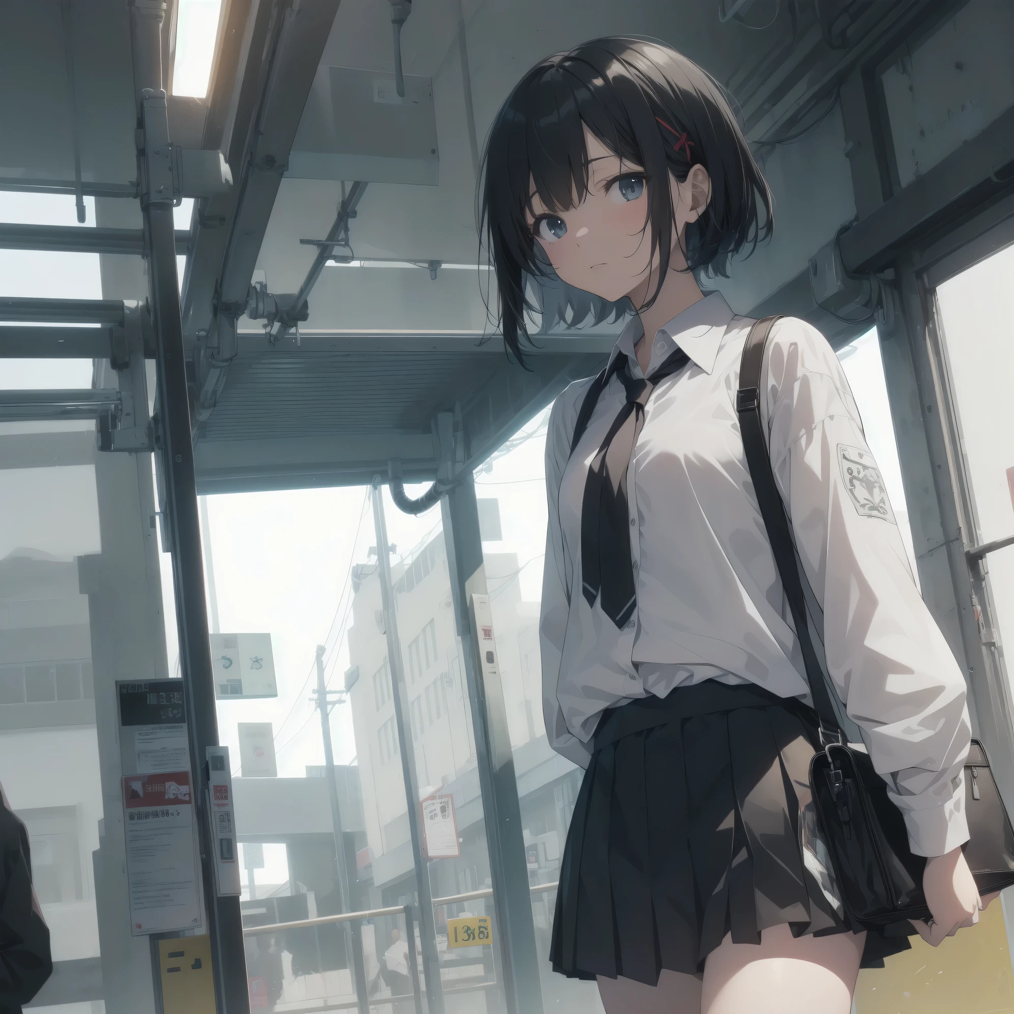 abusurdres best god quality, Super detailed, High resolution, anime moe art style, best anime 8K konachan wallpaper, Pixiv contest winners, perfect anatomy,break, (眠そうにalone学校へ行く女の子を描いてください. )break,1 girl, (alone,little woman, cute face, 13 years old:1.3),All limbs, full finger,, The charm of an immature body, (very_short hair), shortcut, Bang, flat chest, small ass, between legs, small black eyes, detailed and beautiful eyes, Well-proportioned iris and pupils, expressive eyes, High resolutionの詳細な髪, neck ribbon, shirt, collared shirt, skirt, pleated skirt, , (detailed lighting), (detailed background), On the way to school. break,super dense skin, Best cinematic lighting powered by famous artist, 8K,Beauty Illustration,photoshop_(Moderate),Absurd Hi-Res,UHD,rough skin,break,((artist:Fujiyama)), artist:Fujichoko,artist:Yamamoto_Soichiro,artist:hanekoto
