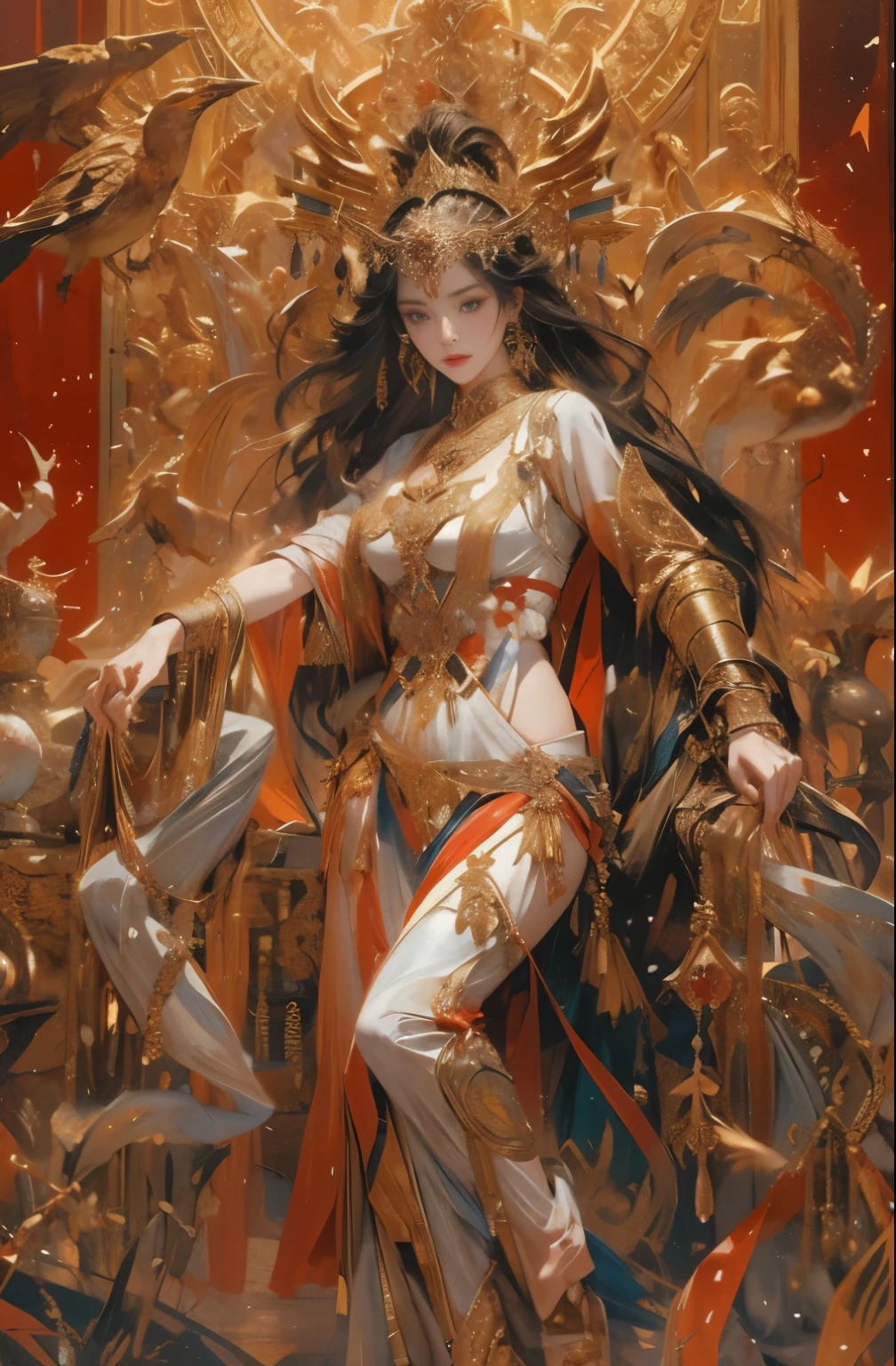 Face mix of Anushka Shetty and Nayanthara, a masterpiece ultrarealistic ultradetailed portrait of a beautiful girl in incredible goledn armor. baroque renaissance. in forest. medium shot, intricate, elegant, highly detailed. trending on artstation, digital art, by stanley artgerm lau, wlop, rossdraws, james jean, andrei riabovitchev, marc simonetti, yoshitaka amano. background by james jean and gustav klimt, light by julie bell, 4 k, porcelain skin.