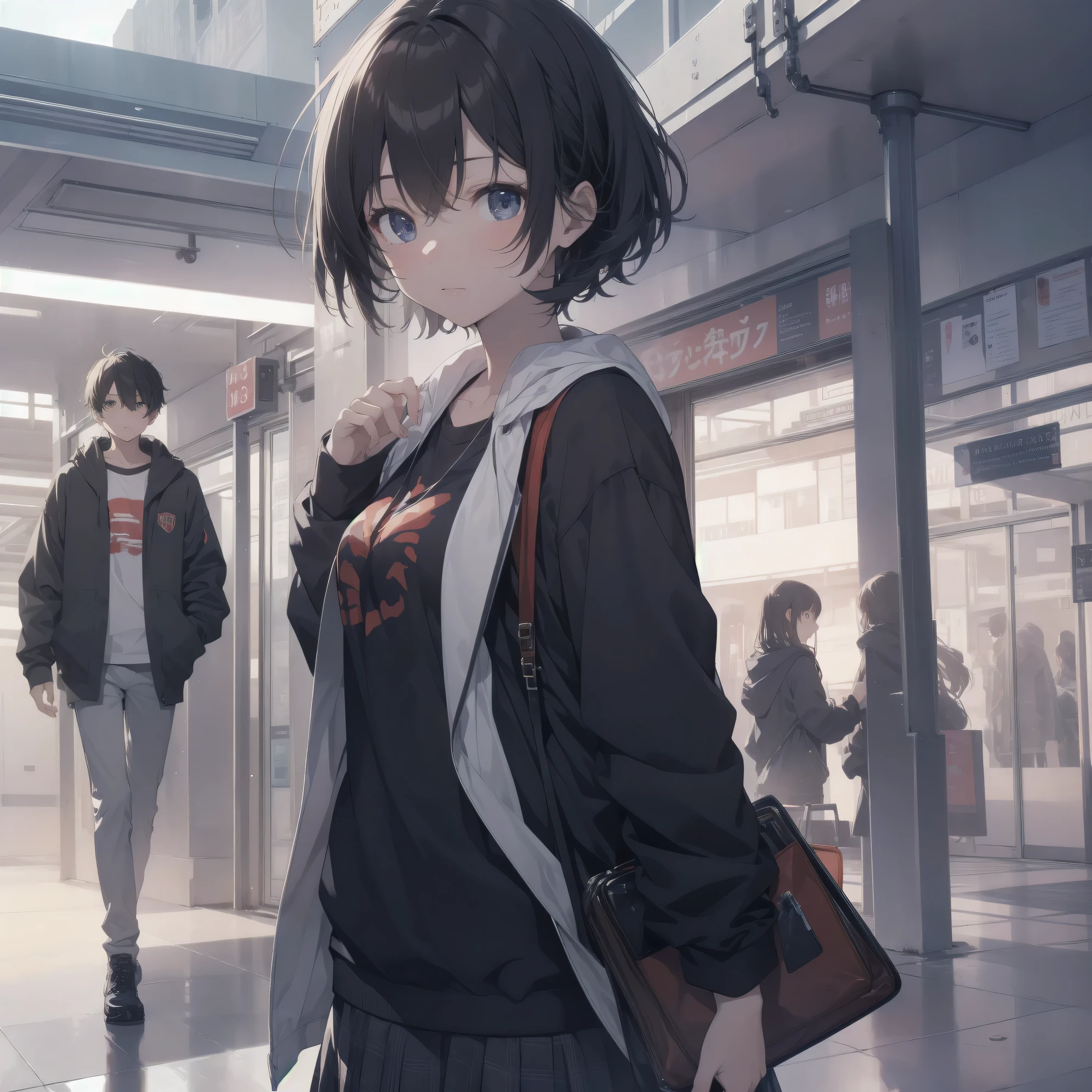 abusurdres best god quality, Super detailed, High resolution, anime moe art style, best anime 8K konachan wallpaper, Pixiv contest winners, perfect anatomy,break, (眠そうにalone学校へ行く女の子を描いてください. )break,1 girl, (alone,little woman, cute face, 13 years old:1.3),All limbs, full finger,, The charm of an immature body, (very_short hair), shortcut, Bang, flat chest, small ass, between legs, small black eyes, detailed and beautiful eyes, Well-proportioned iris and pupils, expressive eyes, High resolutionの詳細な髪, neck ribbon, shirt, collared shirt, skirt, pleated skirt, , (detailed lighting), (detailed background), On the way to school. break,super dense skin, Best cinematic lighting powered by famous artist, 8K,Beauty Illustration,photoshop_(Moderate),Absurd Hi-Res,UHD,rough skin,break,((artist:Fujiyama)), artist:Fujichoko,artist:Yamamoto_Soichiro,artist:hanekoto
