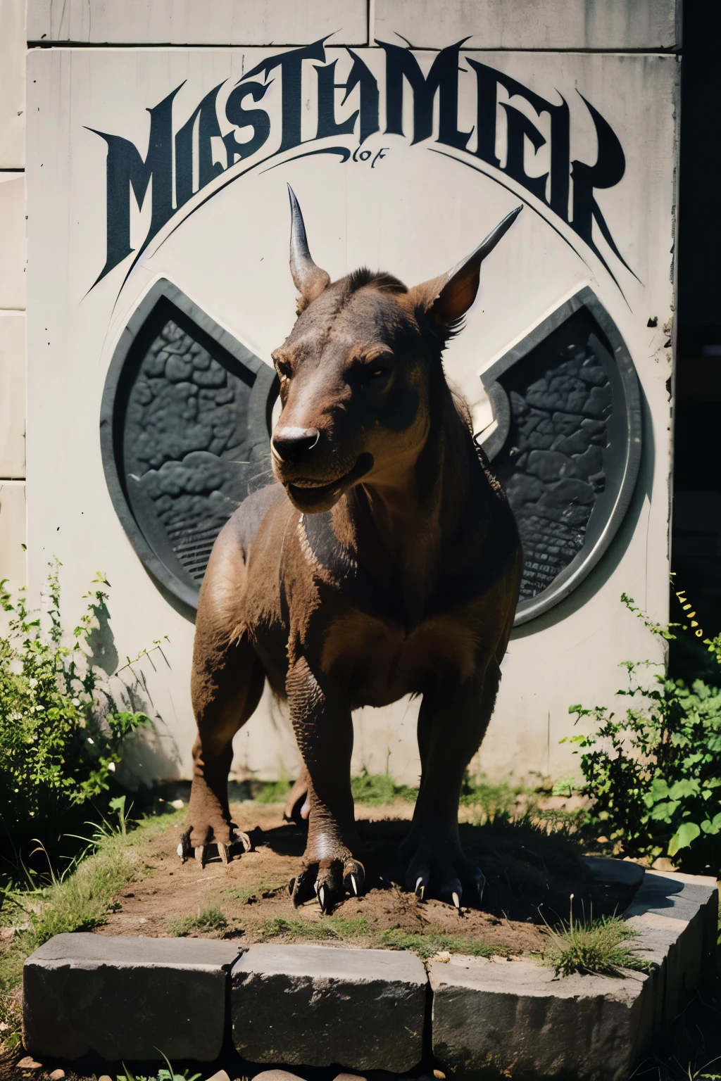 make an art like the cover of the album master of pumpers by the band metallica, only in place of metallica put biology and in the graves put the dna icon, uma muda, um fossel de dinossauro e uma bacteria. no lugar de master of pumppers coloque master of nature