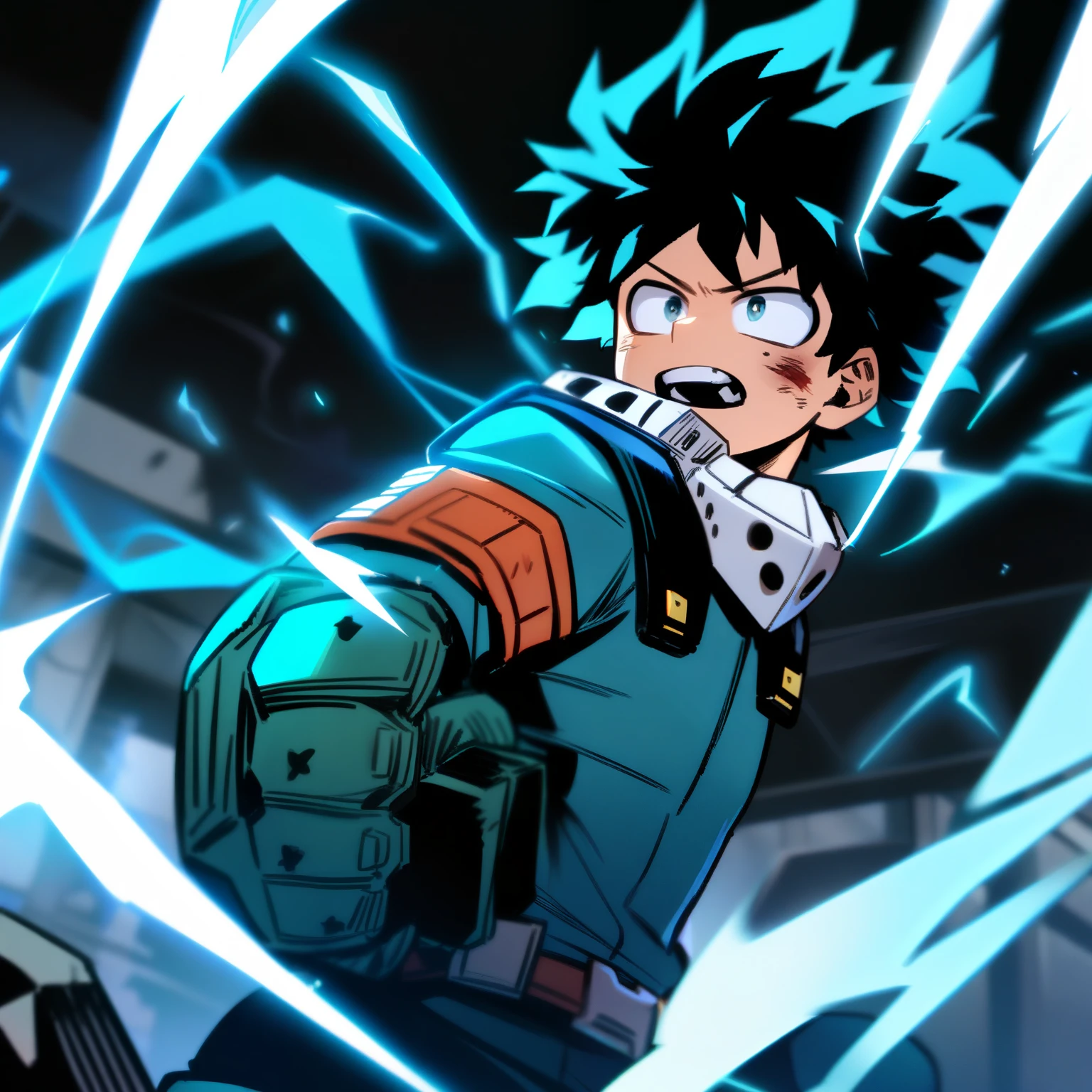 1boy, male focus, midoriya izuku, boku no hero academia, injury, electricity,, masterpiece, best quality, very aesthetic, absurdres