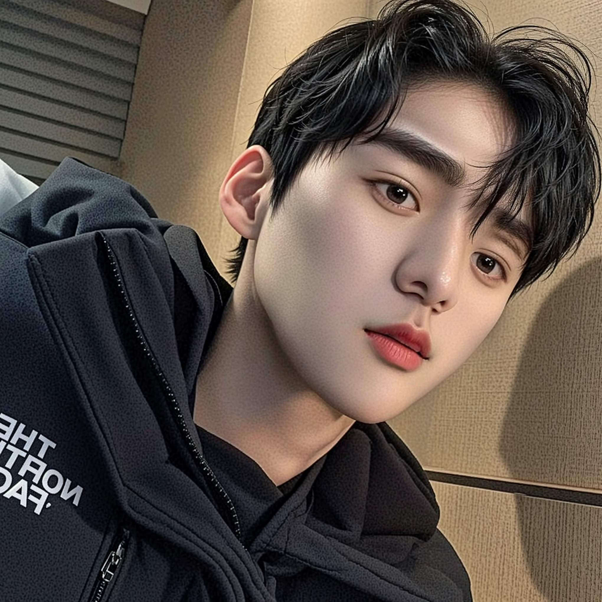 hombre arafed con una chaqueta negra y una chaqueta negra, jinyoung shin, kim doyoung, inspirado por Zhang Han, Jung Jaehyun, Cai Xu Kun, pintar ulzzang, hombre surcoreano, aesthetic jinyoung pimple, foto de perfil en la cabeza, pale korean adorable face, 1 7-year-old boy with a thin face, Yeonjun TXT