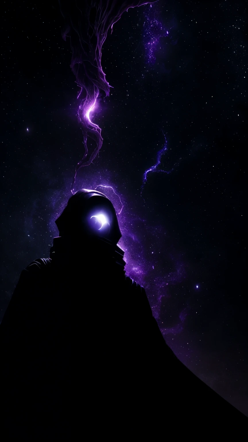 cosmic horror cinematic artwork by (HP lovecraft), pschycological, unkow fear,silhouetes, extreme shadows, a dead astronaut on a inospid landscape, myterious, tentacles, impostor, glowing eyes, aura, the feeling of being watched,a powerful creature, purple lighting, dynamic, (low angle:1.4)