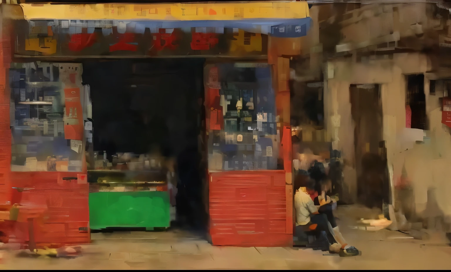 到处都是passers-by, people shopping, 城市street时尚, Drink shop, street, on the wall, shop, on city streets, passers-by,行量的passers-by,People who ride bicycles,oil painting style,