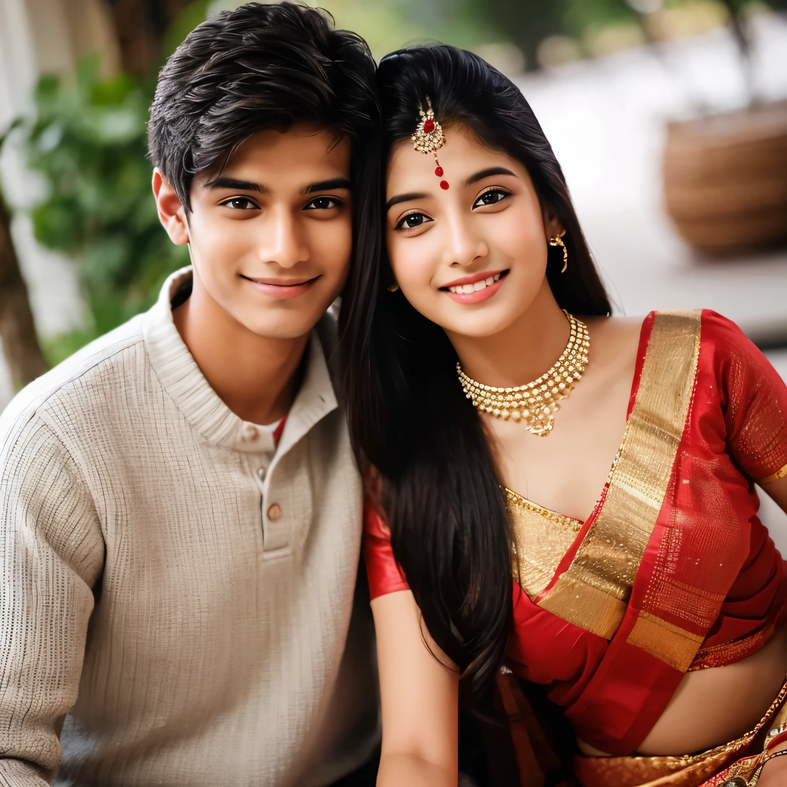 a beautiful Indian girl cute smile with two Indian boys