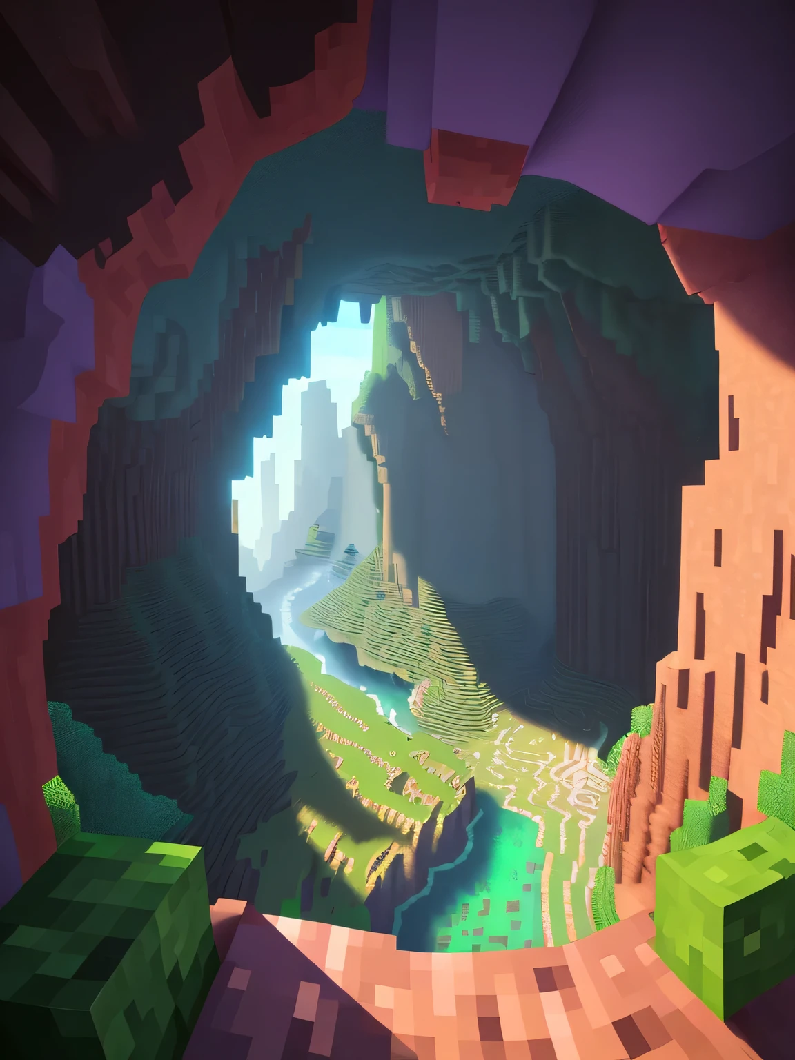 Minecraft cave view,looking out