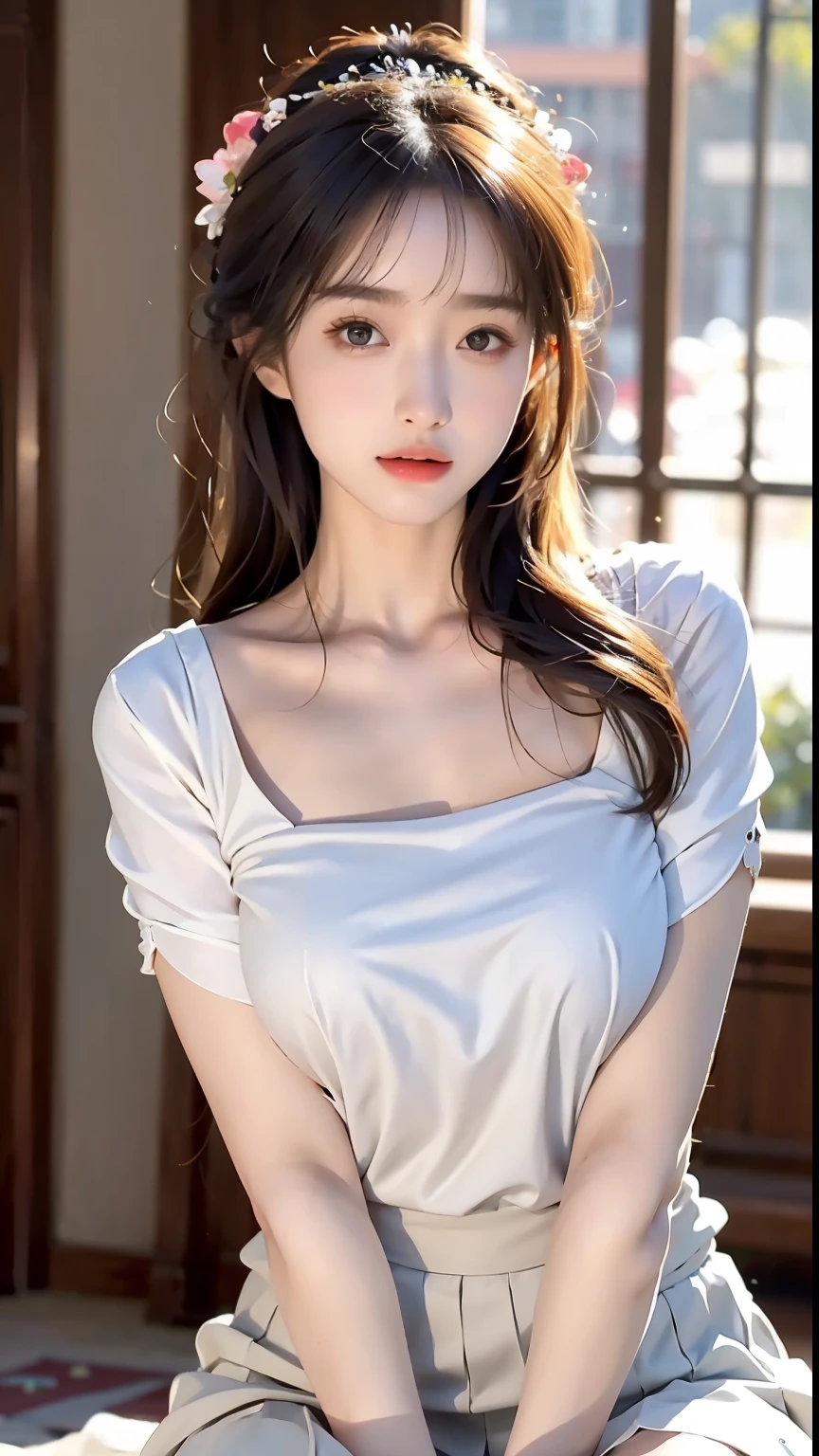 Masterpiece, Best Quality, (Realistic, Photorealistic Photo: 1.37), 8K, An Extremely Delicate and Beautiful, Amazing, Fine Details, Official Art, Ridiculous, Incredibly Ridiculous, Huge File Size, Ultra Detailed, Extremely Detailed, Beautiful Meticulous Girl, 1 Girl, (Perfect Female Figure), Full Body, Short Skirt,