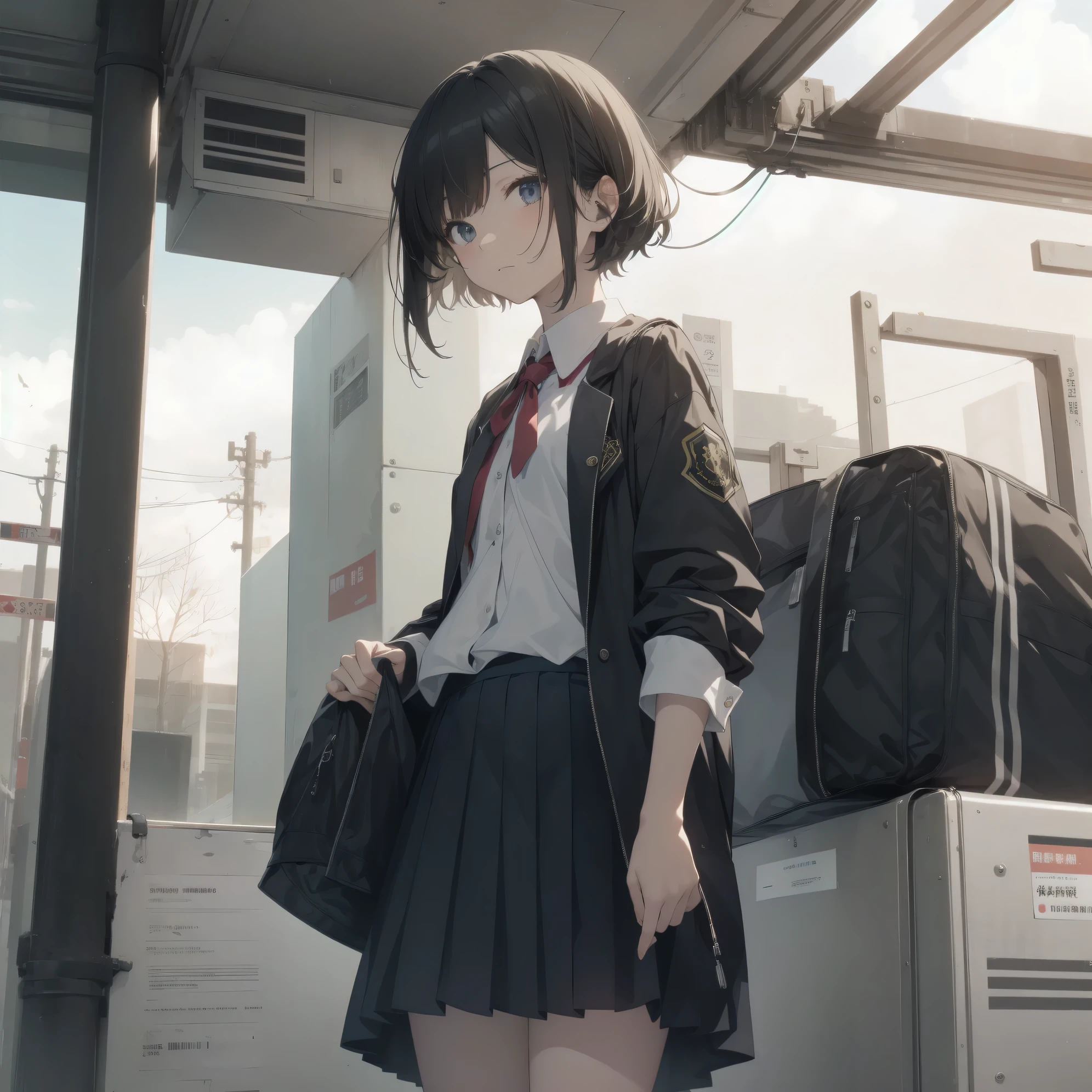 best god quality, Super detailed, High resolution, anime moe art style, best anime 8K konachan wallpaper, Pixiv contest winners, perfect anatomy,break, (眠そうにalone学校へ行く女の子を描いてください. )break,1 girl, (alone,little woman, cute, 13 years old:1.3),All limbs, full finger,, The charm of an immature body, (very_short hair), shortcut, Bang, flat chest, small ass, between legs, small black eyes, detailed and beautiful eyes, Well-proportioned iris and pupils, expressive eyes, High resolutionの詳細な髪, neck ribbon, shirt, collared shirt, skirt, pleated skirt, , (detailed lighting), (detailed background), On the way to school. break,super dense skin, Best cinematic lighting powered by famous artist, 8K,Beauty Illustration,photoshop_(Moderate),Absurd Hi-Res,UHD,rough skin,break,((artist:Fujiyama)), artist:Fujichoko,artist:Yamamoto_Soichiro,artist:hanekoto