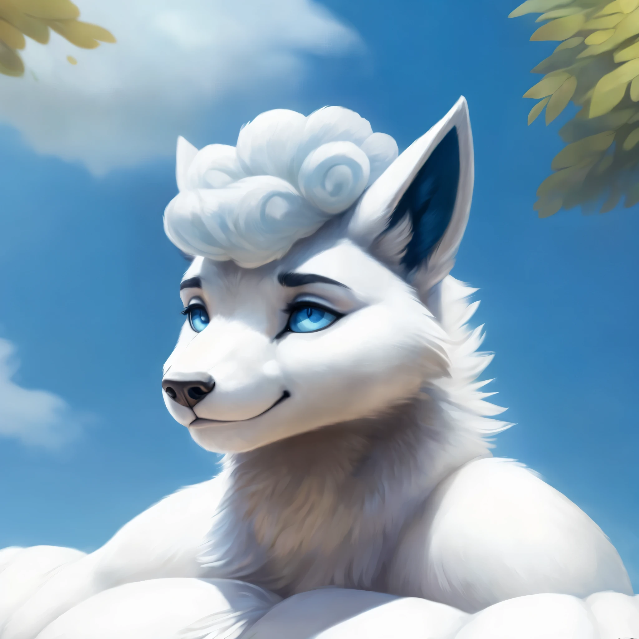 (((White fox with 9 tails)))), feral, canine penis, NSFW, Alolan Ninetales, low angle view, viewer giving blowjob, first person view