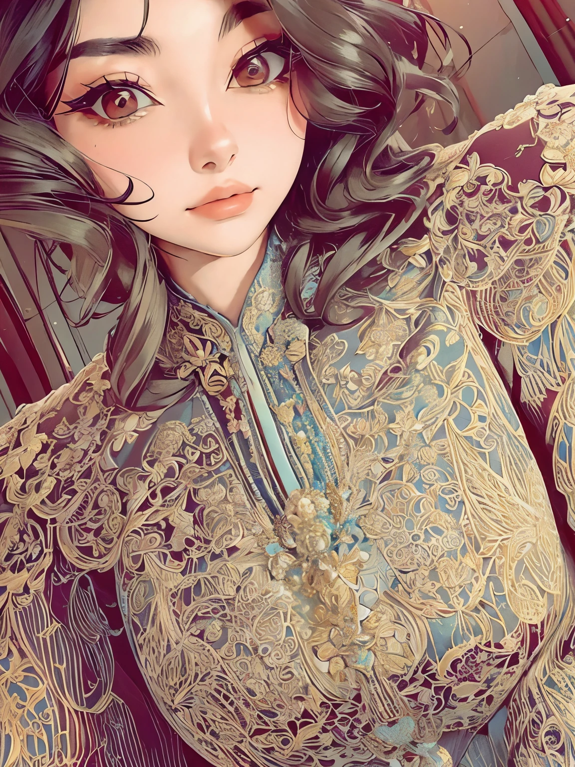 a woman wearing a black and gold ball gown with a large bow, robe. extremely high details, extravagant dress, beautiful detailed elegant, black and gold rich color, ornate royal gown, golden and black dress, an intricate dress, detailed dress, expensive voluminous dress, fantasy dress, ornate gown, royal gown, long luxurious intricate gown, royal dress, gold and black blu
