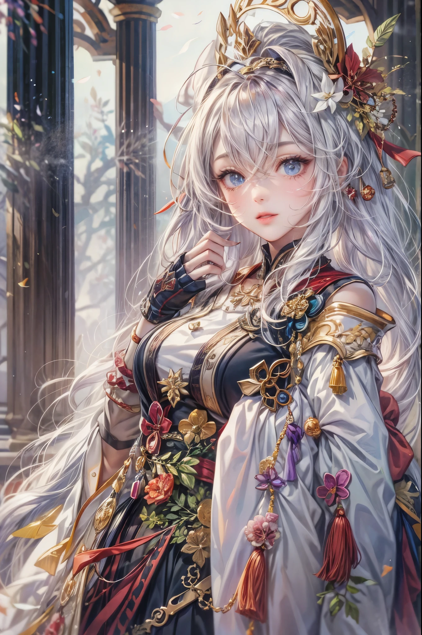 A woman with long white hair wearing a dress and a crown - SeaArt AI