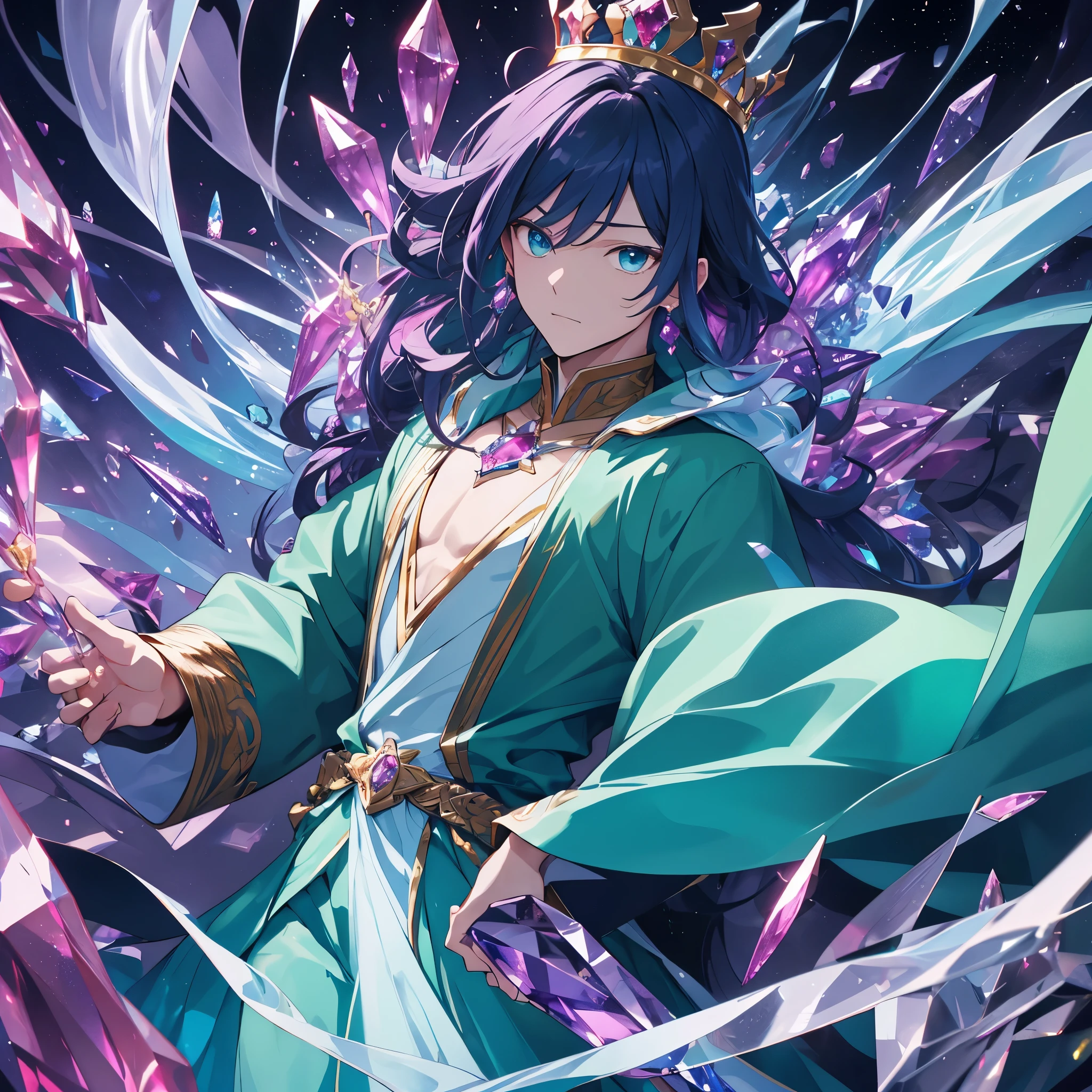 1 man、king of gems、8K, highest quality, masterpiece, super、alexandrite、king of gems、hidden feelings、Blue green、red、passion、noble、personification