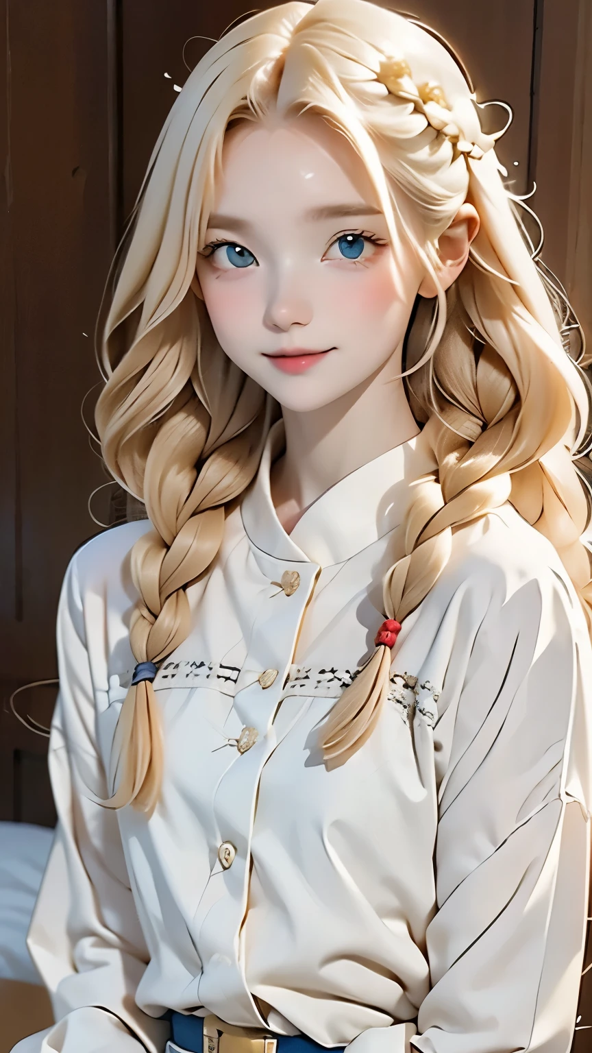 (((highest quality))),(((super detailed))),masterpiece,(((realistic))),(((Photoreal))),(((albino)))、Russia、bright lighting,18-year-old,Real Blonde、red lips、small nose、((light makeup))、laughter、(((full nude)))、 teenage russian with cute beautiful perfect face at 18-year-old、  big and full breasts、cute pose 、highest quality、masterpiece、Upper body、 (adult:1.6)Russia women、(smile gently:0.4)、 blonde hair in braids、 Photo of a 20 year old European girl, born, Beautiful woman, (extra long wavy blonde hair), ((portrait)), ((be familiar with face:1.2)), ((be familiar with顔の特徴)), (delicate skin), pale skin, , wrapped in a sheet, Bedroom environment, sitting on the bed, (cold color), Moist, Moist, reflector, (table top) (perfect proportions)(realistic写真)(highest quality) (be familiar with) Photographed with Canon EOS R5, 50MM lens, f/2.8, nffsw, (8K)