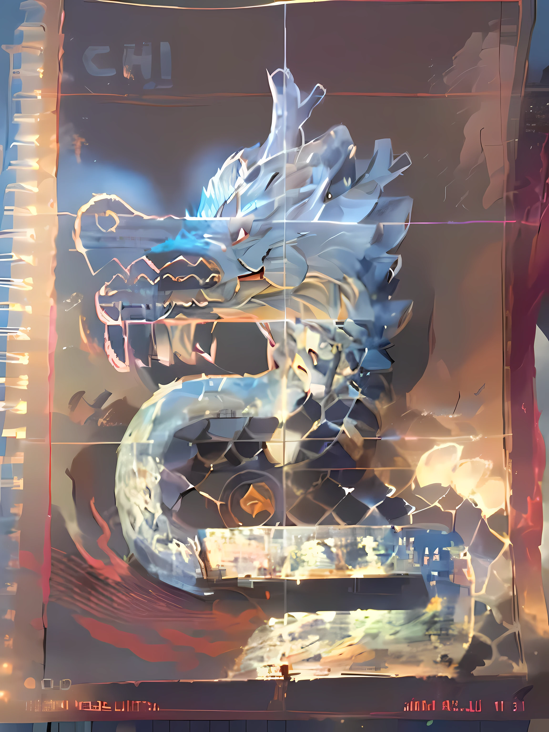 blue and red chinese dragon,(Sasuke(boys) Manipulate the dragon:1.3),(The Sasukel has her back to the camera:1.3),Clouds in the sky surround everything,Light magic,fantastic background,meaning background,Ridiculous background,There'Covering multi-colored hair is an art, Surrealism, Light, Light线追踪, divine Light, speed line, view, ultra high definition, masterpiece, best quality, Super details, High resolution, high quality,(imagine:1.3)
