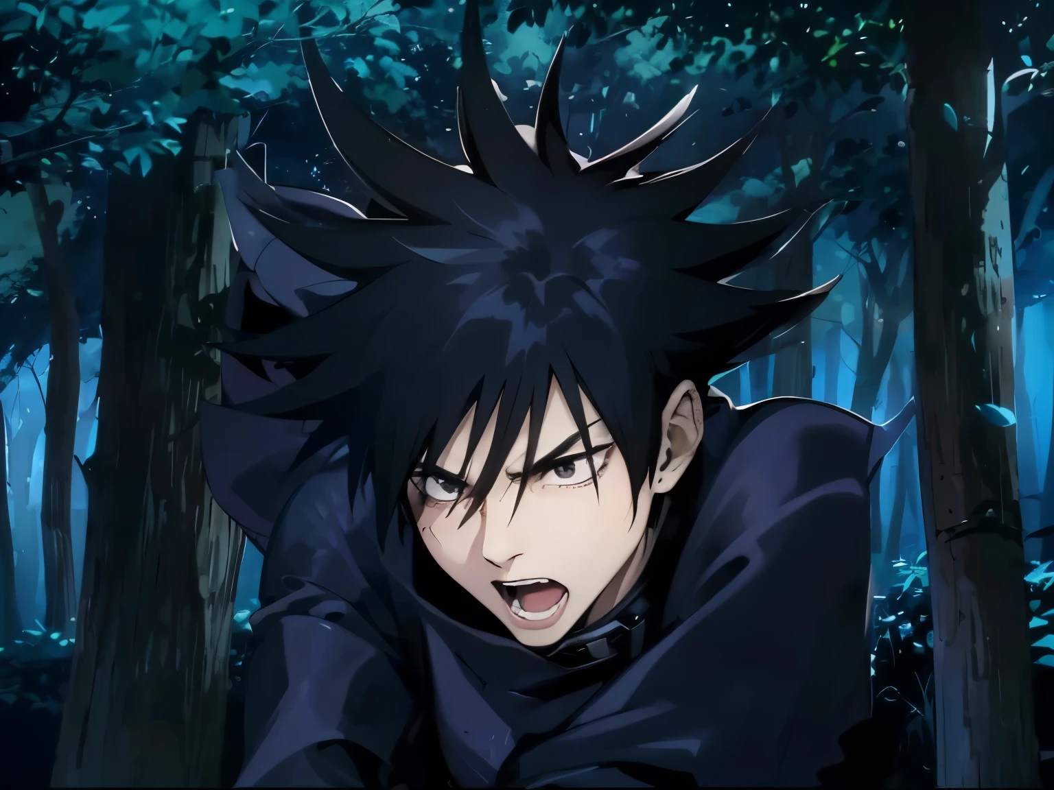 (Top quality digital art 4k high resolution digital illustrations、beautiful images、super detailed images、perfect lines、soft lighting、Night environment、soft zoom、perfect face) (1:1 realistic) (Neutral color HDR 1.4) (cartoon art) 25-year-old adult male (expressionless black eyes) black medium hair modern clothes dystopia