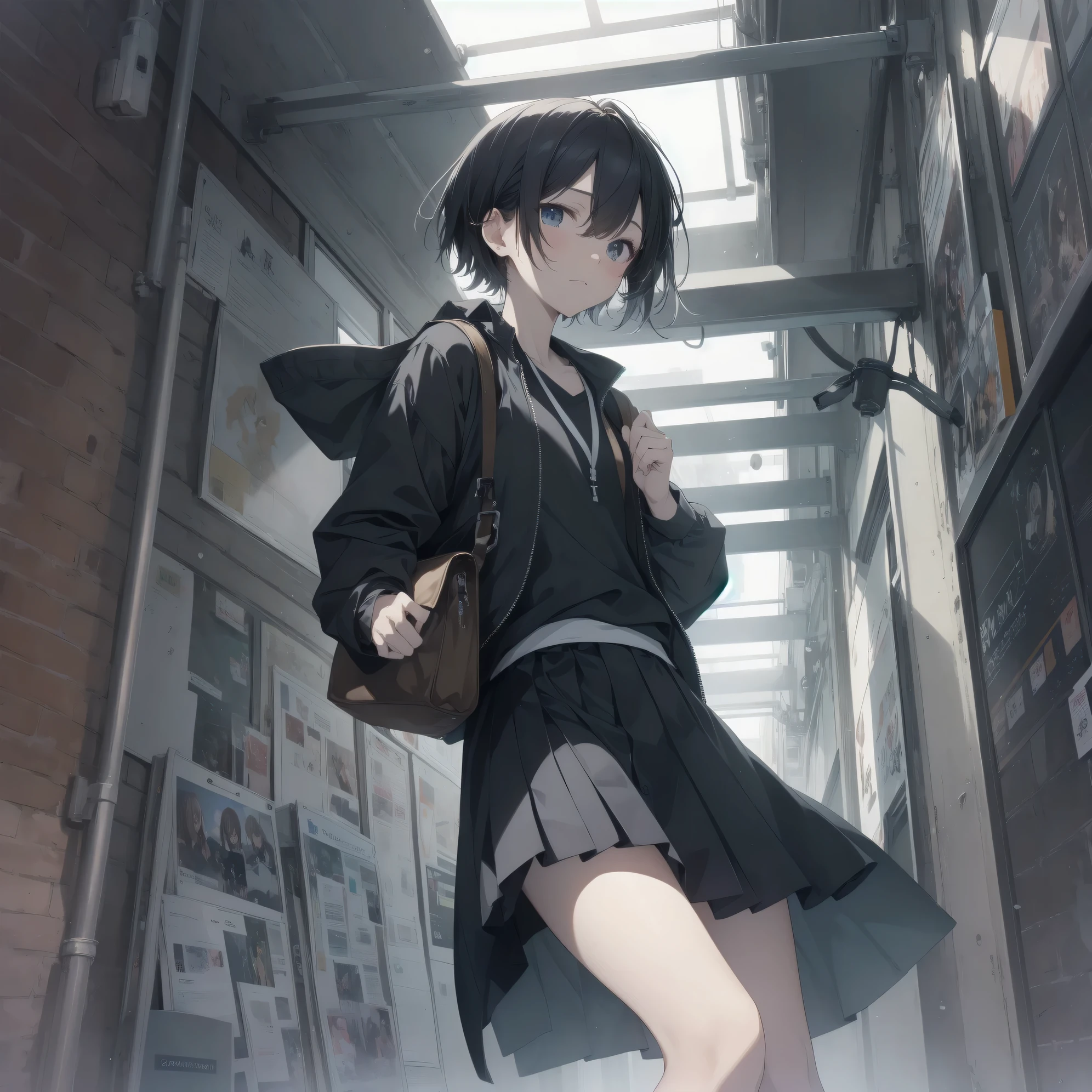 best god quality, Super detailed, High resolution, anime moe art style, best anime 8K konachan wallpaper, Pixiv contest winners, perfect anatomy,break, (眠そうにalone学校へ行く女の子を描いてください. )break,1 girl, (alone,little woman, cute, 13 years old:1.3),All limbs, full finger,, The charm of an immature body, (very_short hair), shortcut, Bang, flat chest, small ass, between legs, small black eyes, detailed and beautiful eyes, Well-proportioned iris and pupils, expressive eyes, High resolutionの詳細な髪, neck ribbon, shirt, collared shirt, skirt, pleated skirt, , (detailed lighting), (detailed background), On the way to school. break,super dense skin, Best cinematic lighting powered by famous artist, 8K,Beauty Illustration,photoshop_(Moderate),Absurd Hi-Res,UHD,rough skin,break,((artist:Fujiyama)), artist:Fujichoko,artist:Yamamoto_Soichiro,artist:hanekoto
