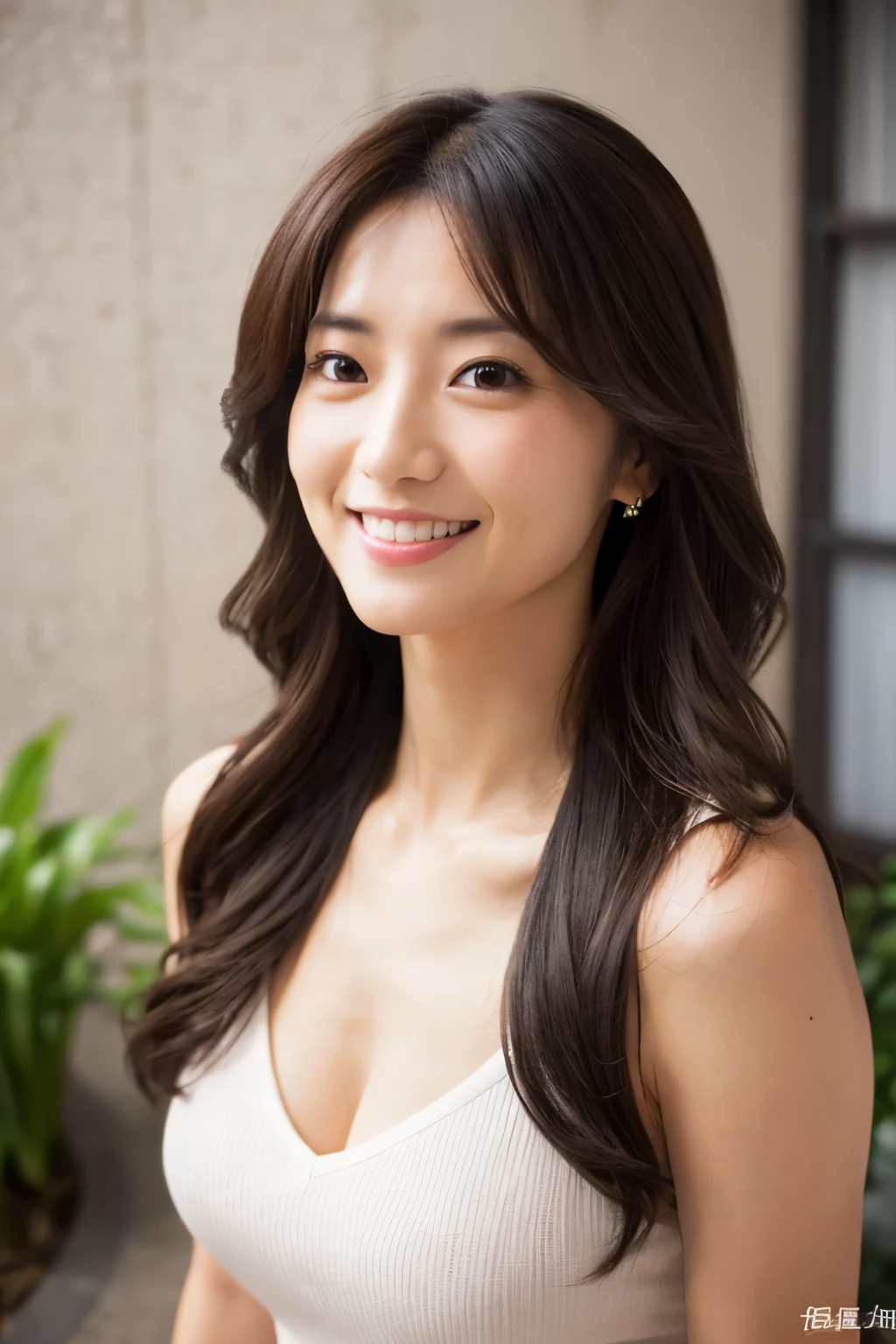 top-quality, 8K-Picture, Japanese lady in Perfect Style, small breasts, very thin waist, Slim abs, (:1.4), cute eyes, Double eyelids, long wavy hair, Very delicately drawn face, tight knit dress, (photogravure idols:1.4), Subtle smile or shyness, 