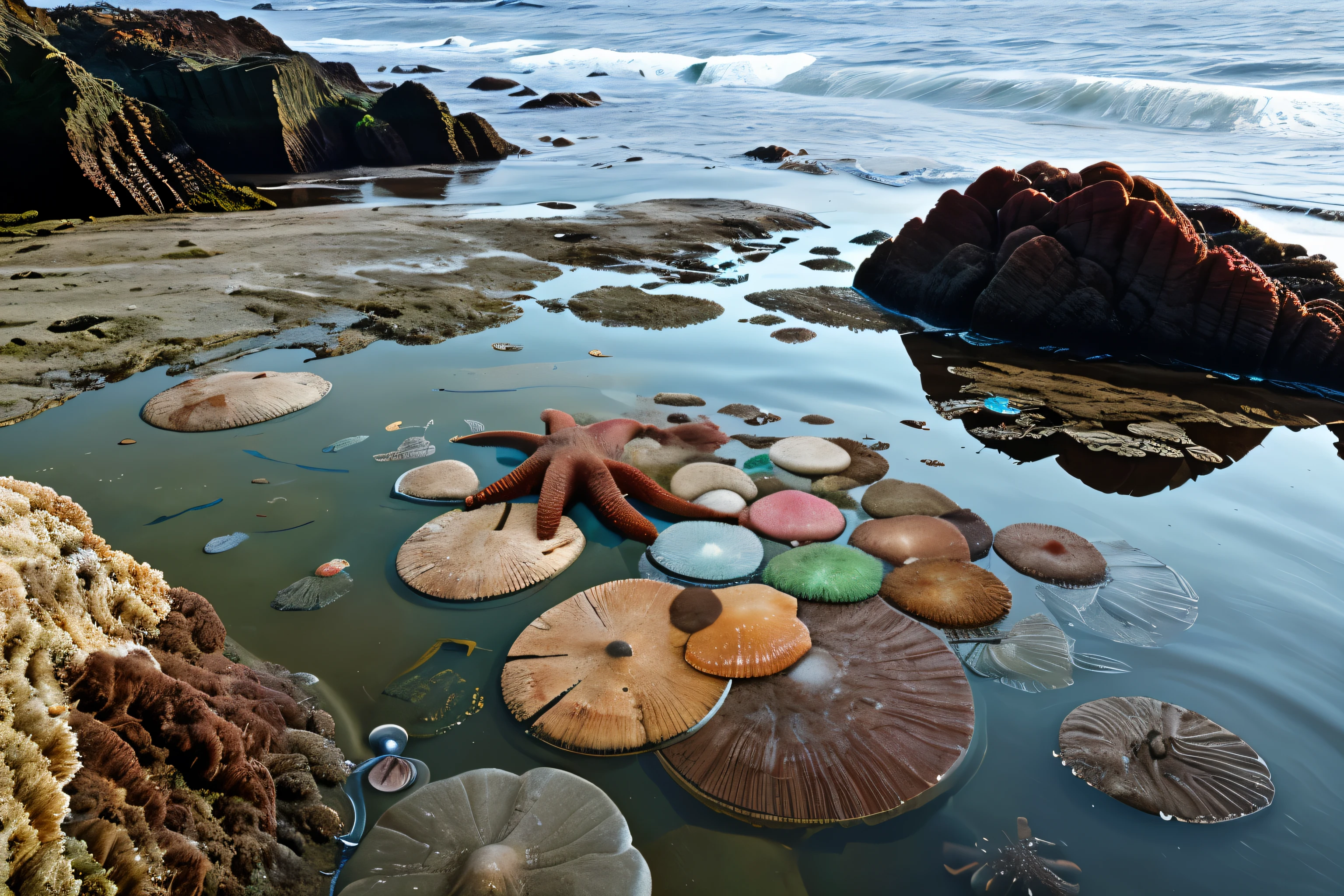 A pool filled with marine life